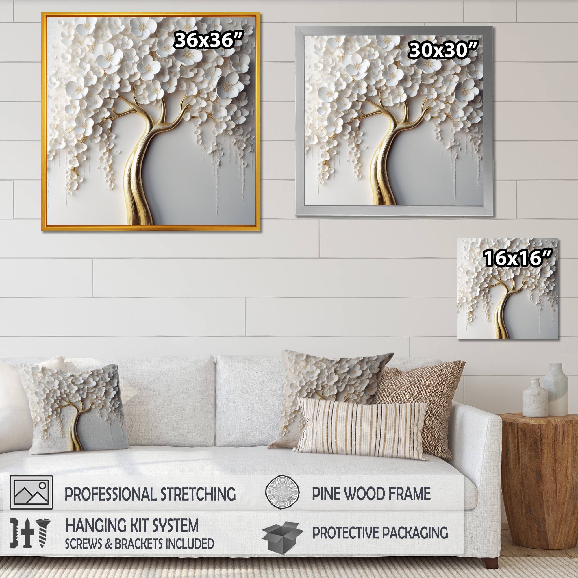 Designart "White Orchid Tree Garden Of Branches Vii" Tree Floral Wall Art For Living Room