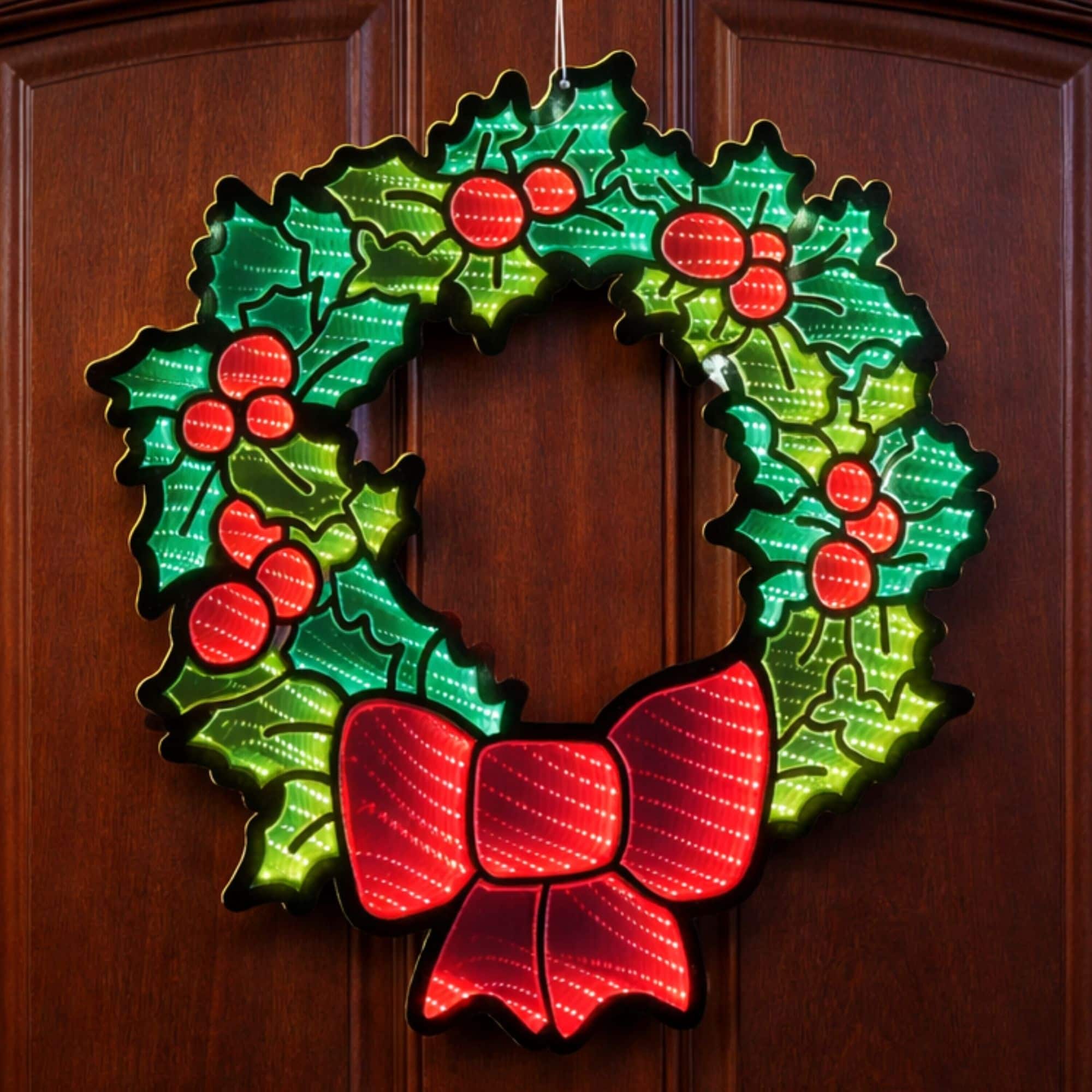 Melrose 25" Hanging Holly Wreath with Bow EkkoLight