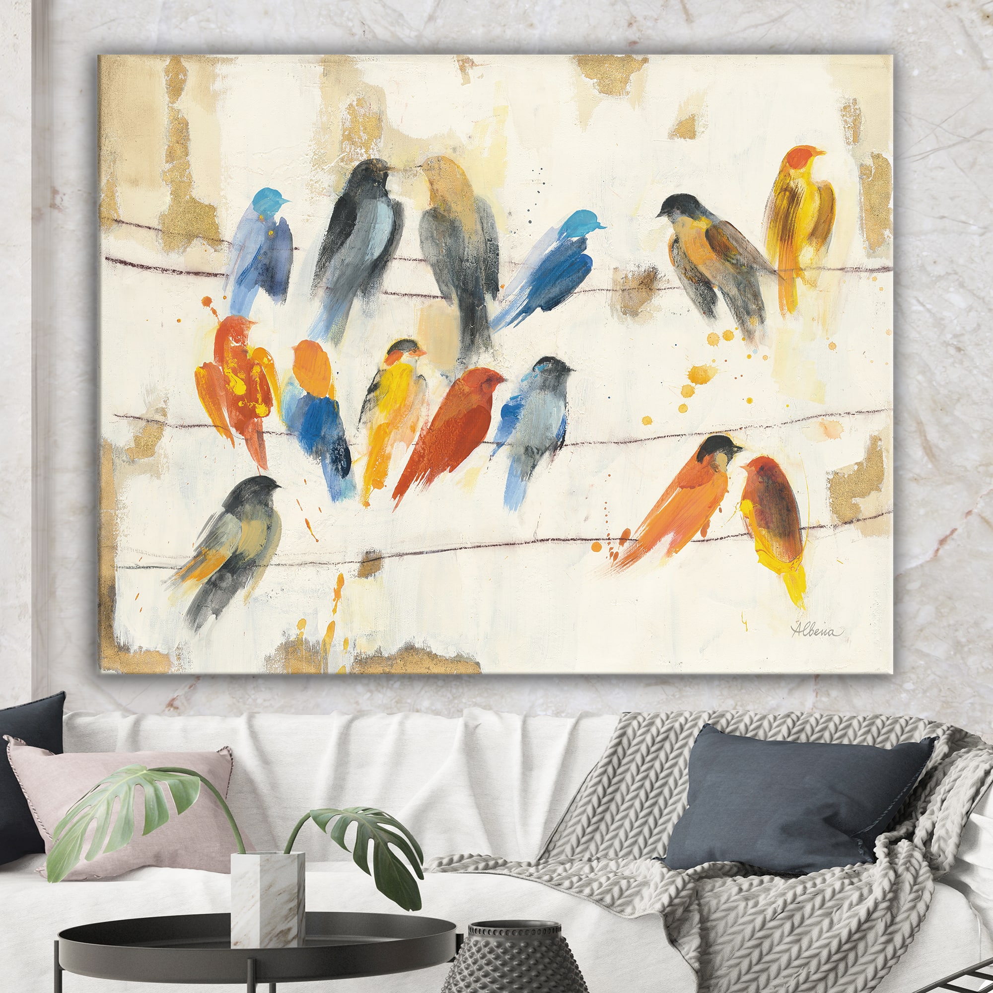 Designart - Multicolor Bird Meeting - Traditional Animal Premium Canvas Wall Art