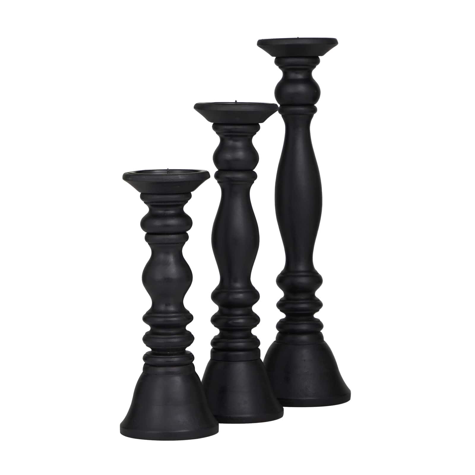 Turned Wood Pillar Candle Holder Set