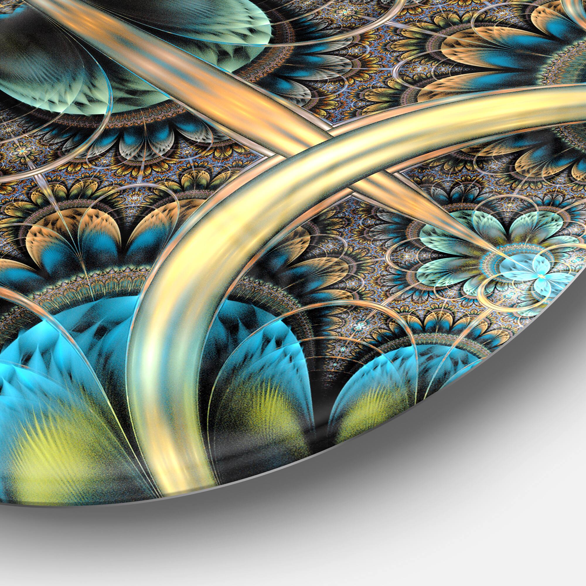 Designart - Large Blue Brown Fractal Floral Pattern' Floral Metal Circle Wall Art