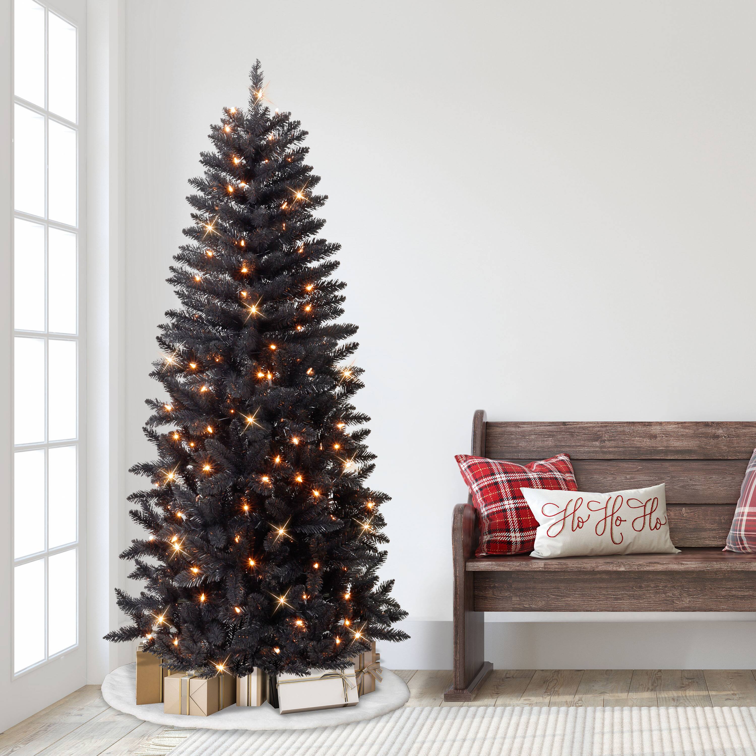 7ft. Pre-Lit Black Carson Pine Artificial Christmas Tree, Clear Lights