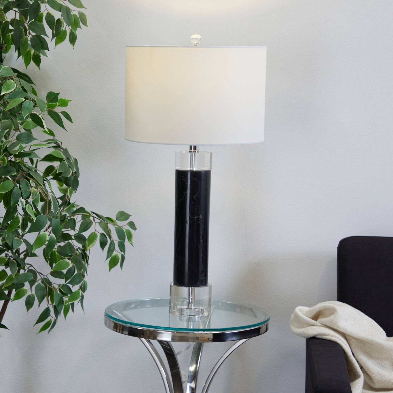 Black Marble Slender Stand Table Lamp with Drum Shade 15" x 15" x 29"