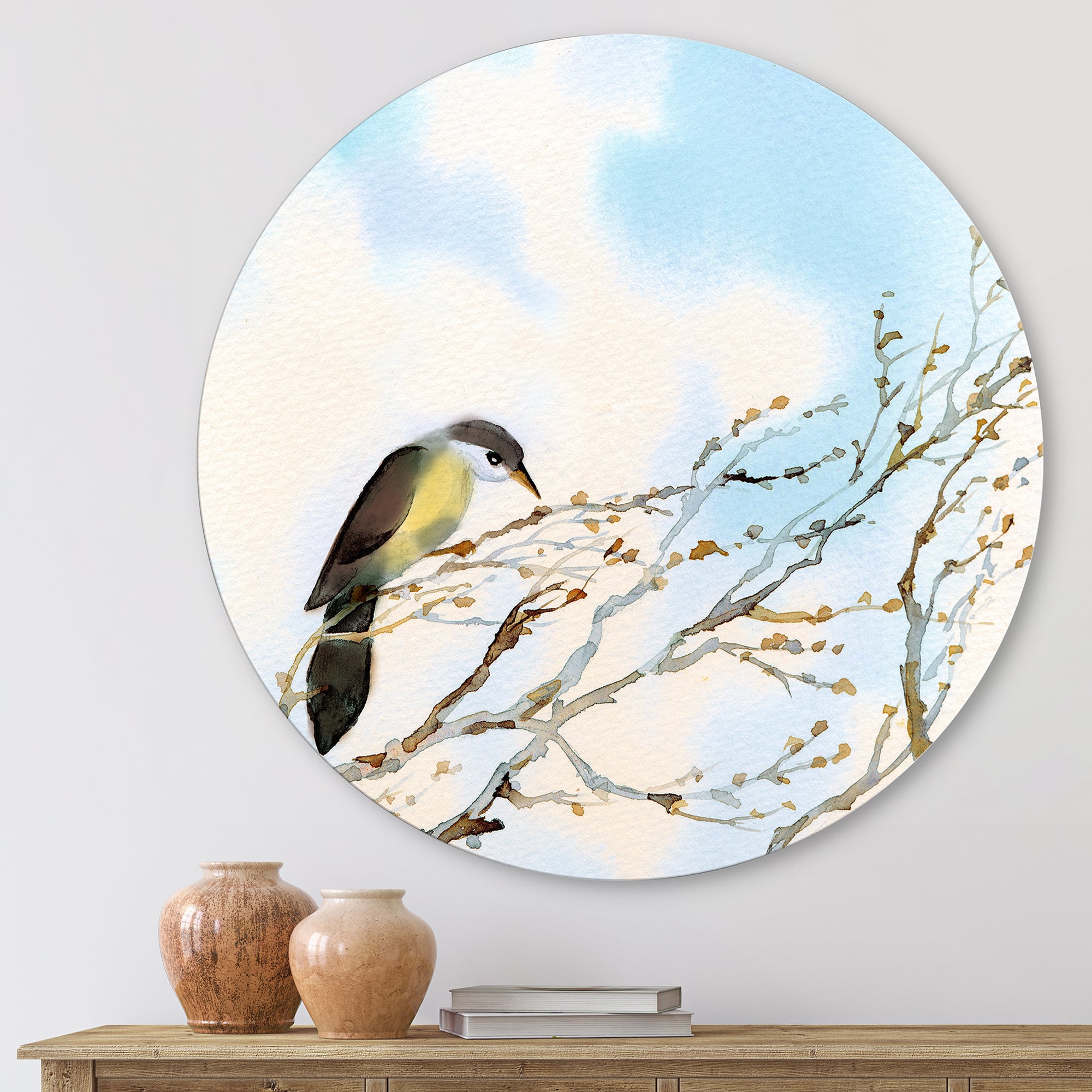 Designart - Bird On Old Bare Tree With Blue Cloudy Sky