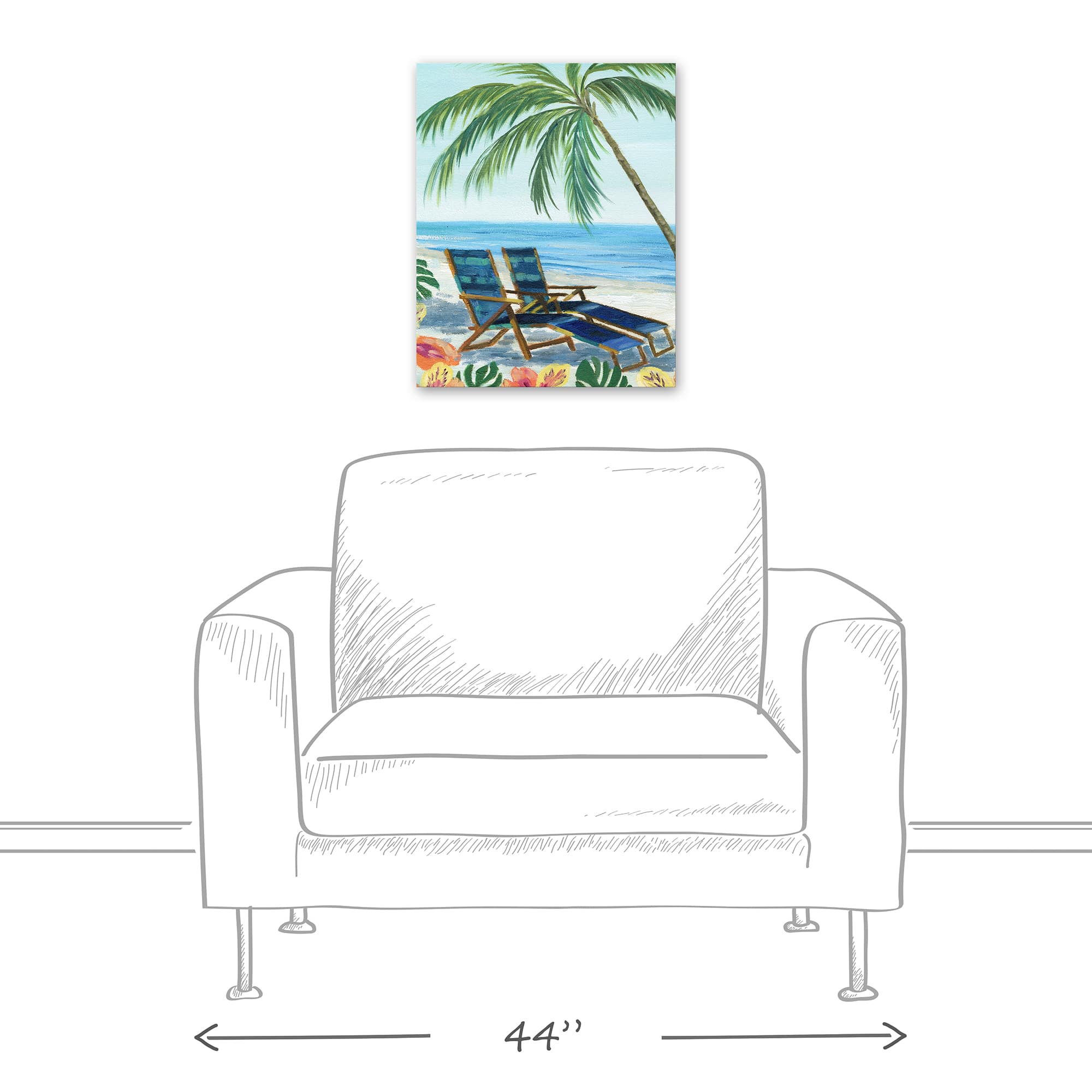 Beach Lounge Chairs 16" x 20" Canvas Wall Art