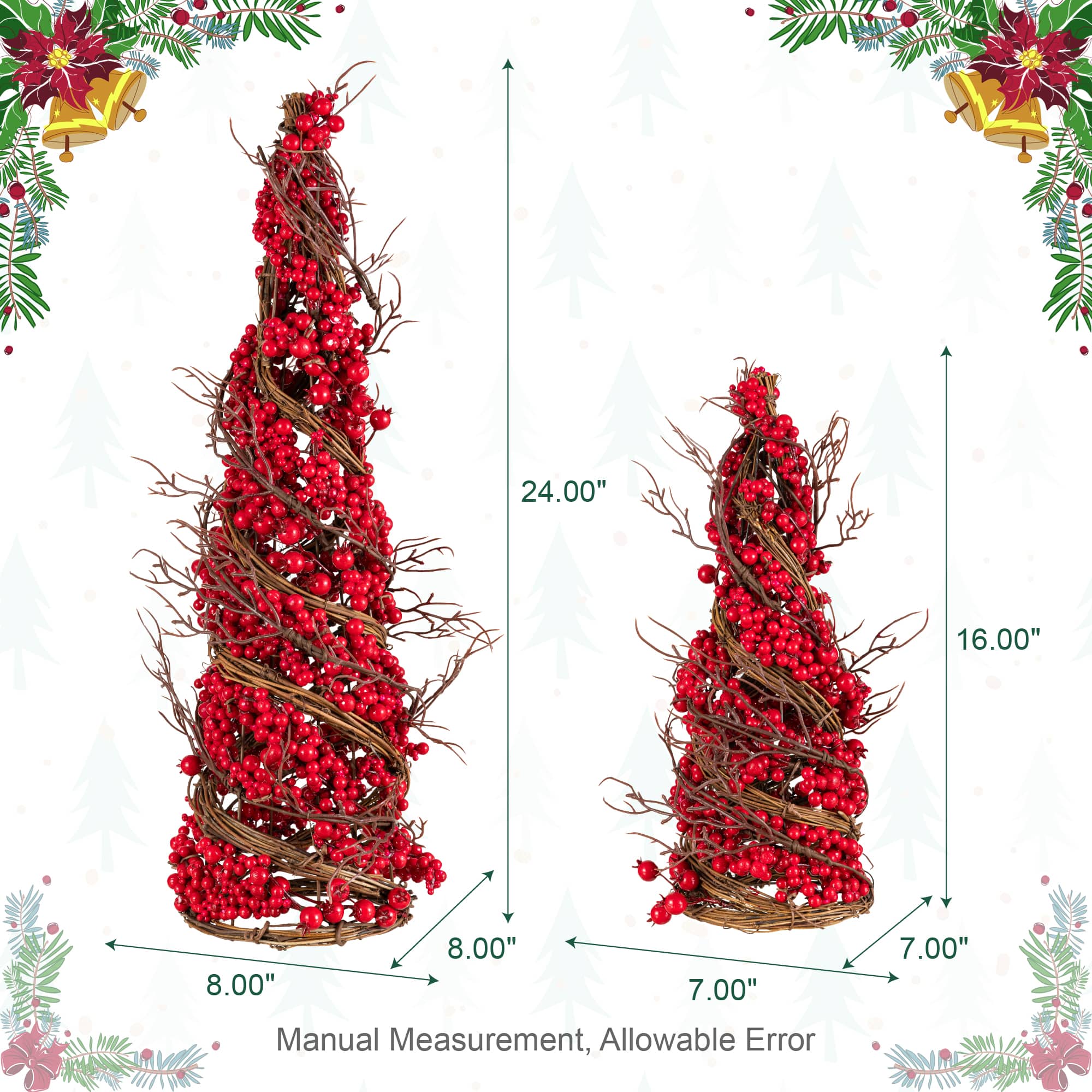 Glitzhome® Set of 2 24"/16" Christmas Red Berry Rattan Table Tree