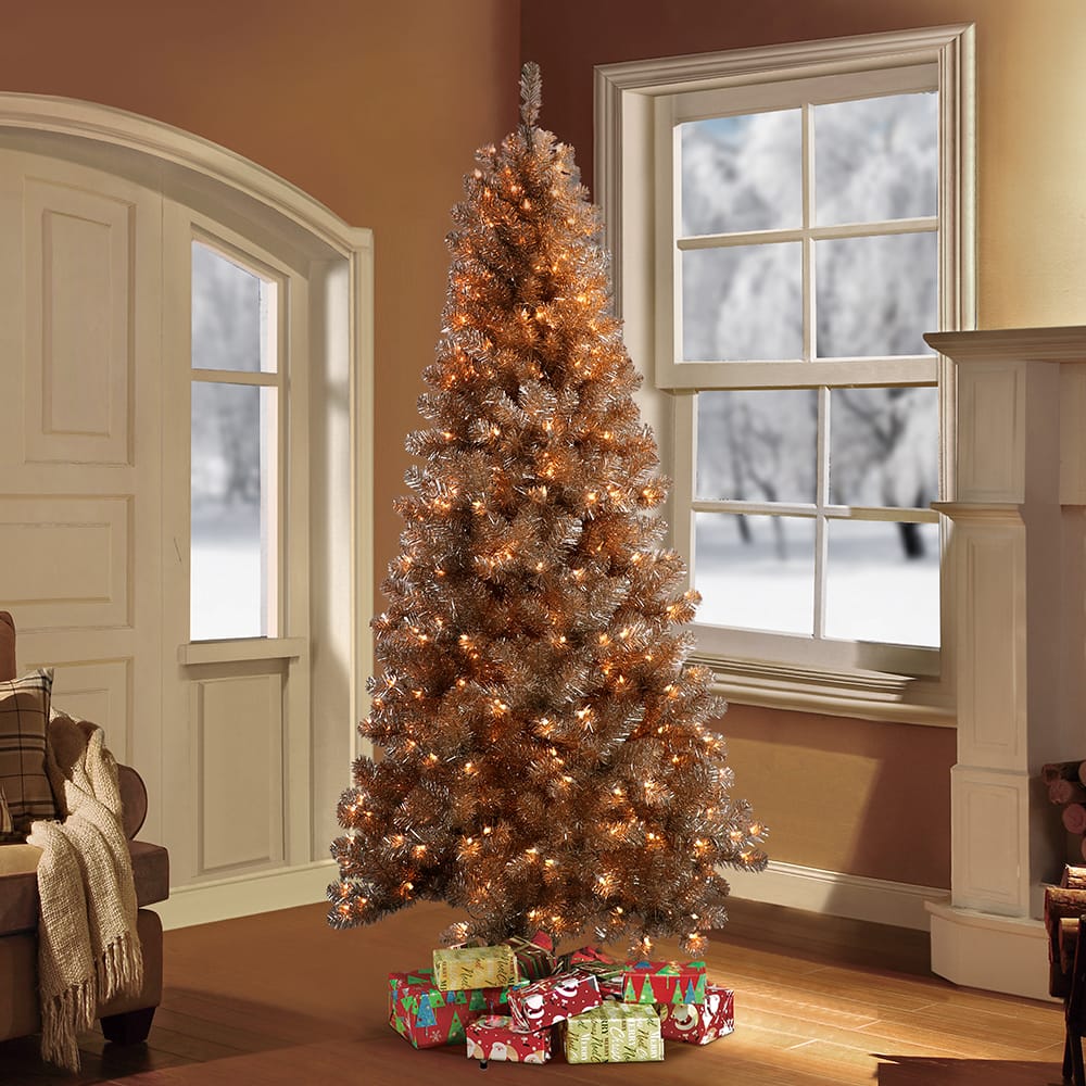 6.5ft. Pre-Lit Tinsel Artificial Christmas Tree, Clear LED Lights