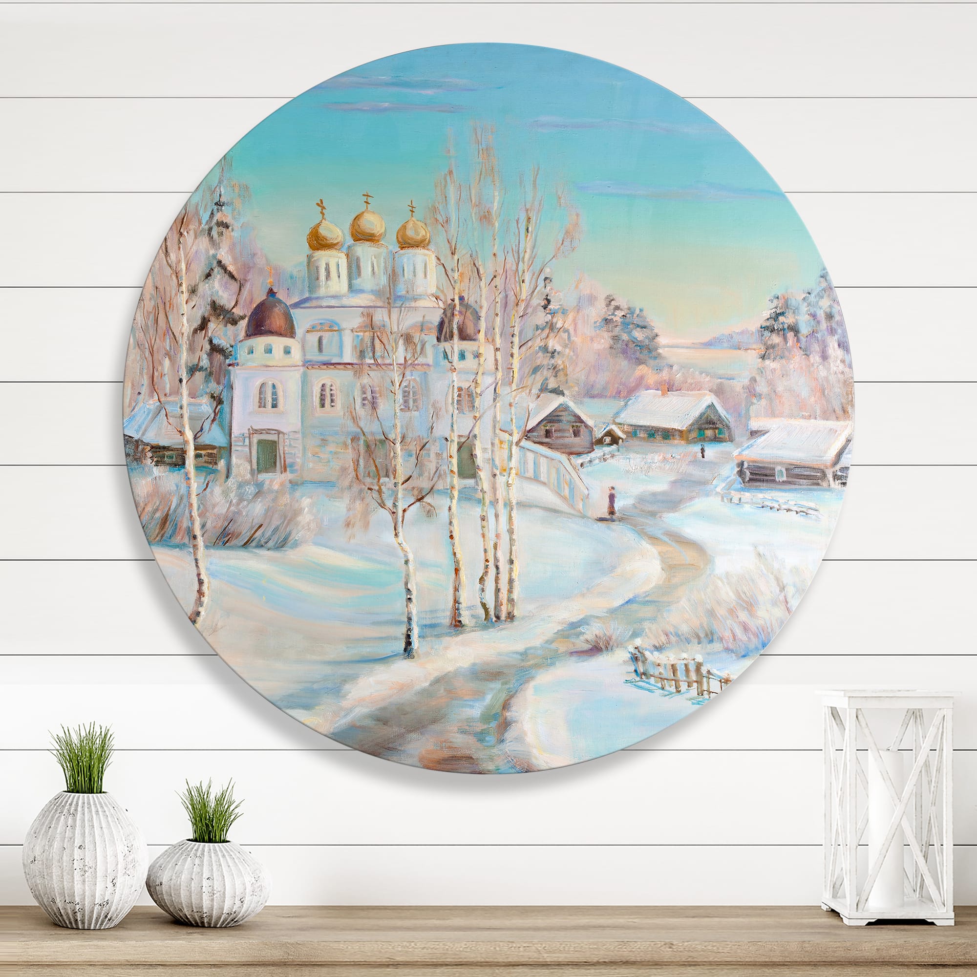 Designart - Country Road In Winter Landscape With Temple