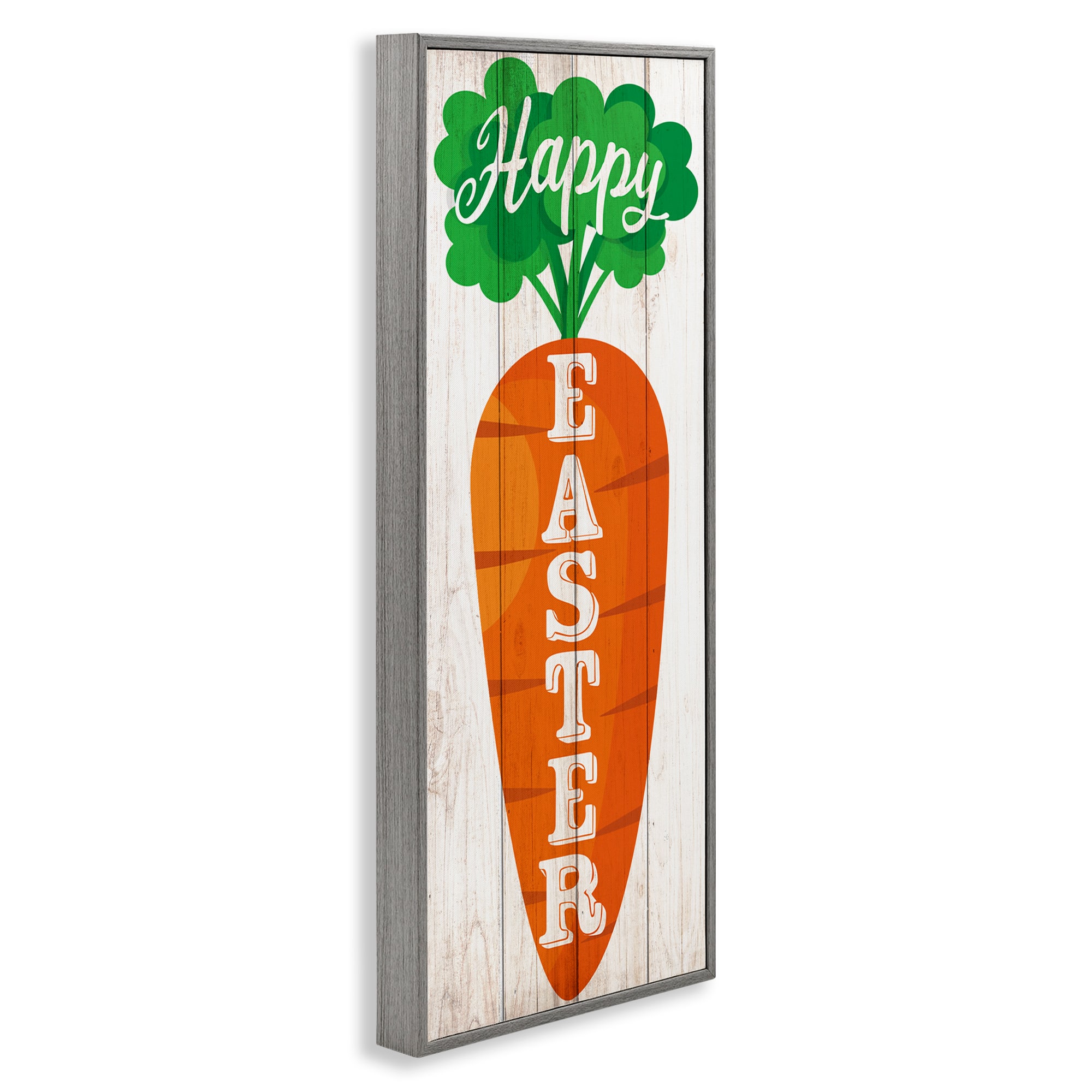 Stupell Industries Happy Easter Vertical Rustic Carrot Sign Phrase Framed Giclee Art