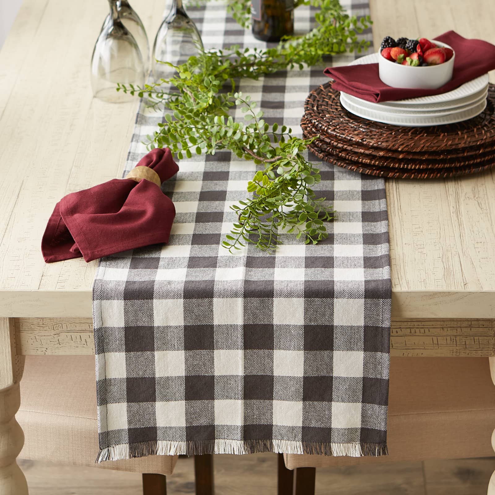 DII® 72" Heavyweight Check Fringed Table Runner