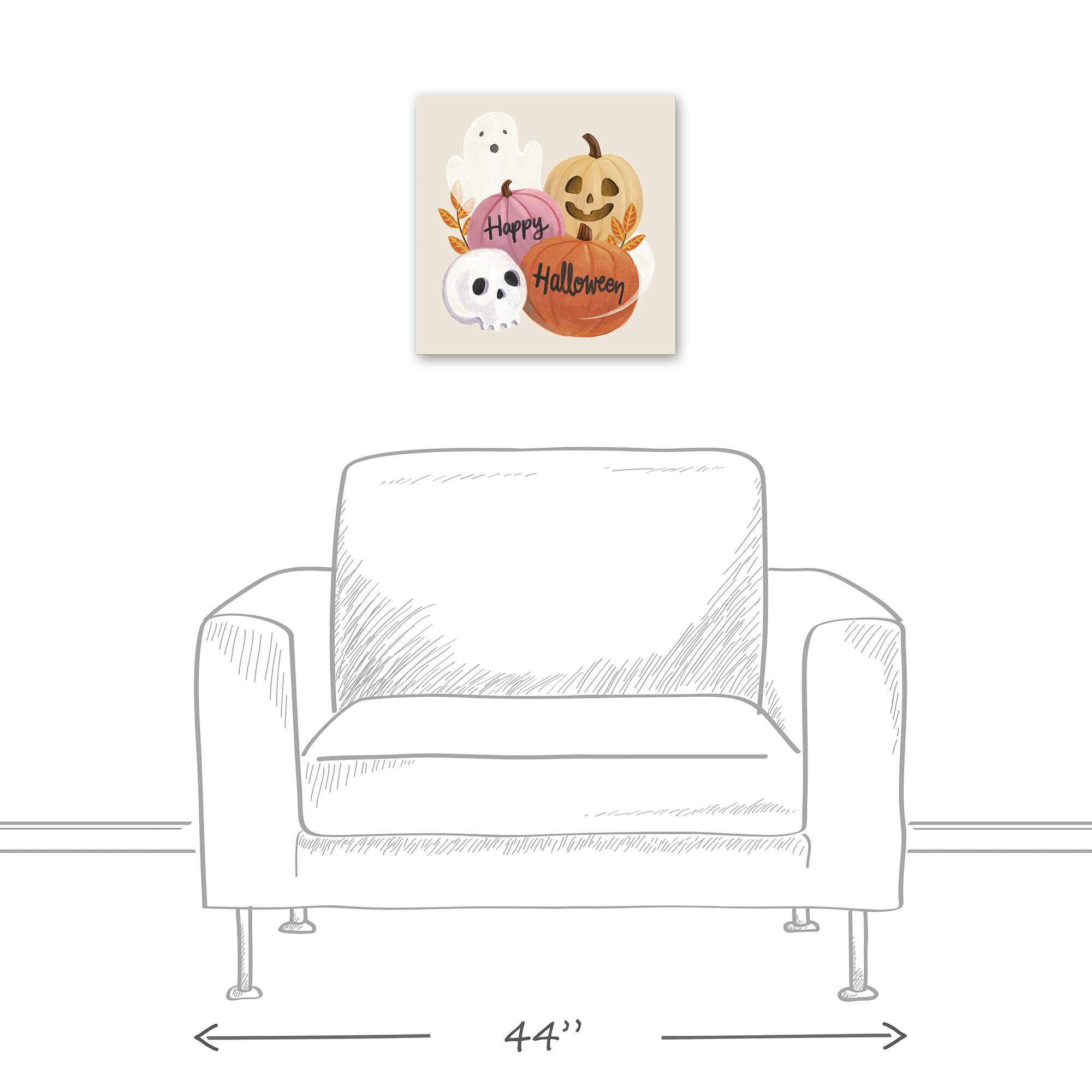 Happy Halloween Whispy Ghost & Jack-O-Lantern Canvas Wall Art