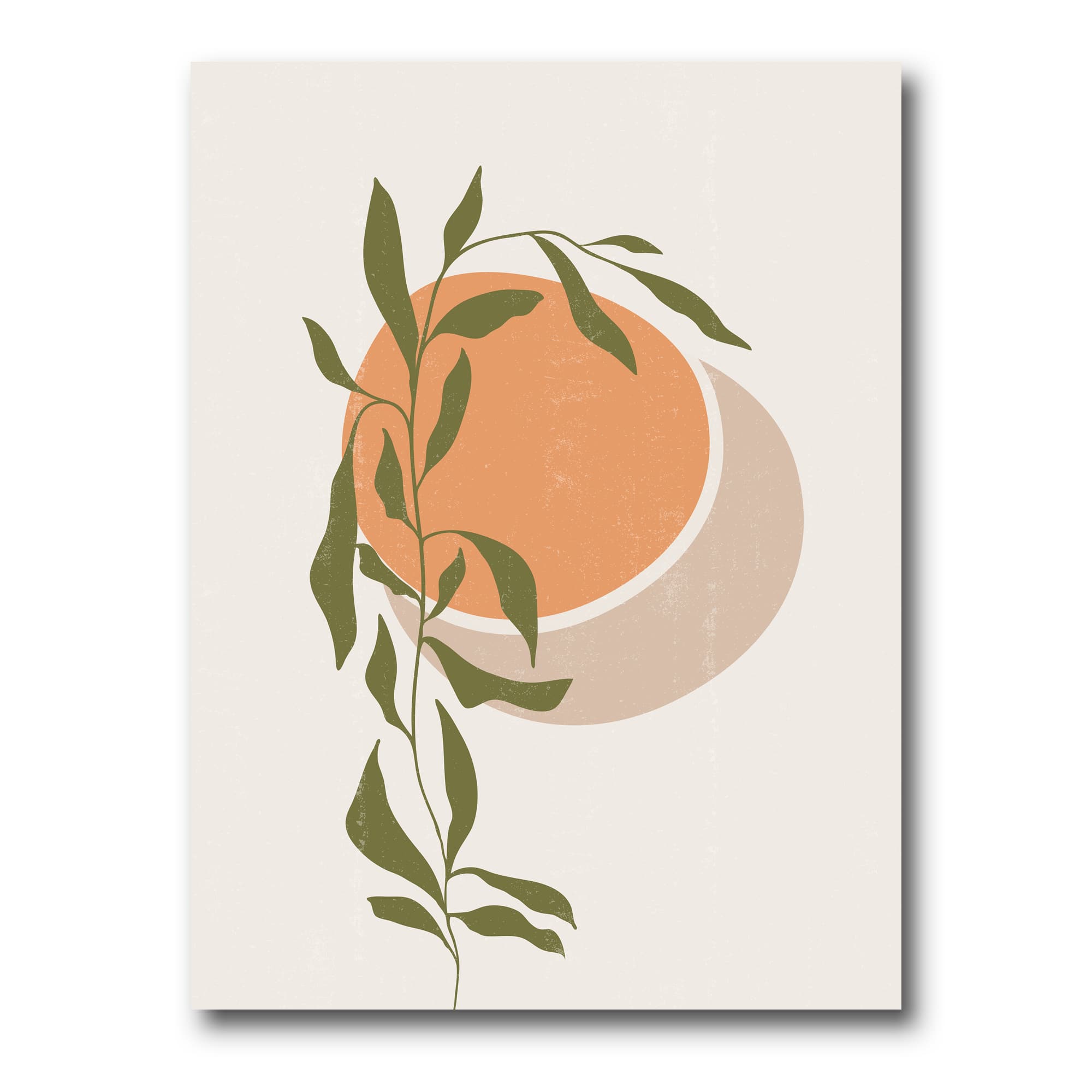 Designart - Abstract Orange Sun and Moon With Tropical Leaf - Modern Canvas Wall Art Print