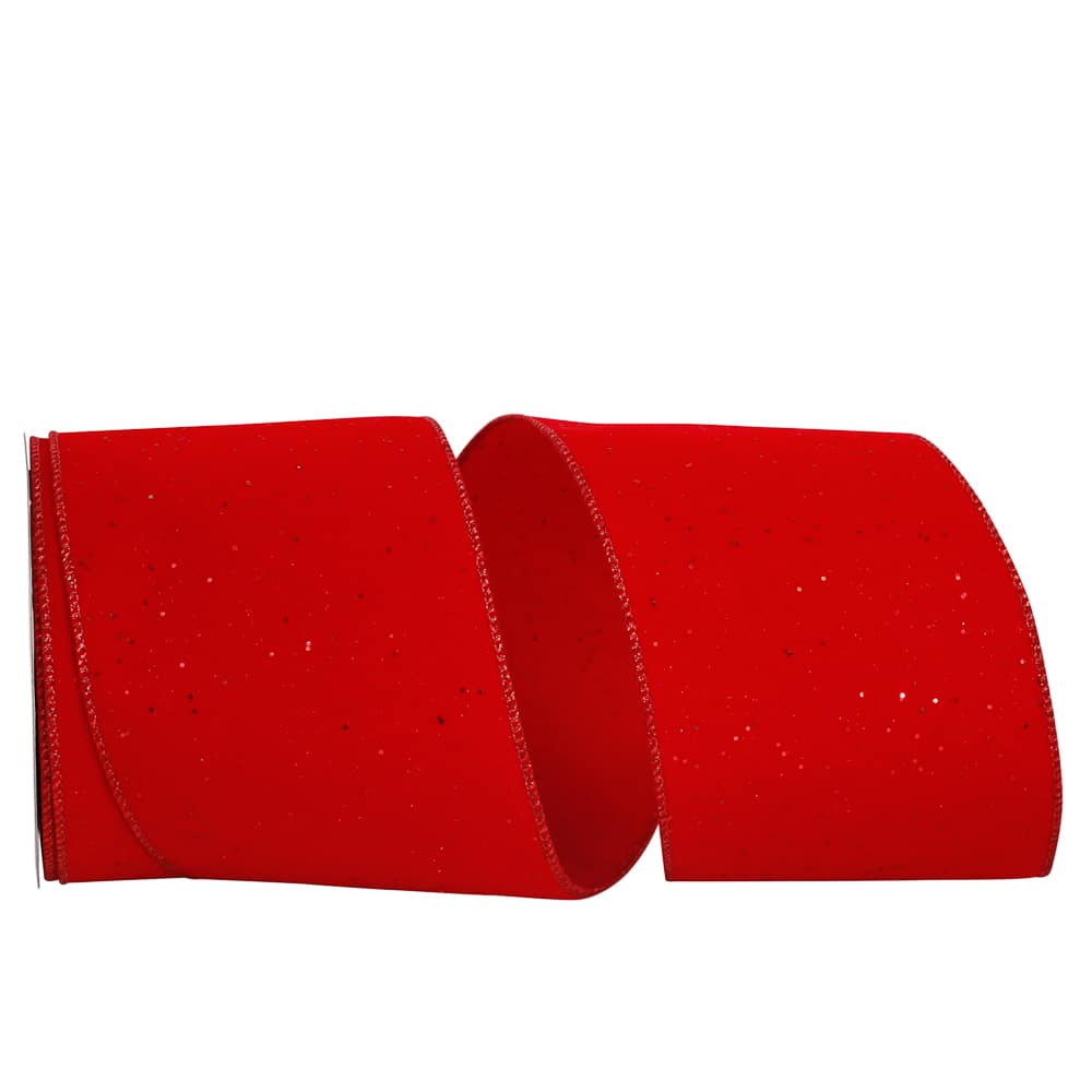 JAM Paper 4" x 10yd. Red Wired Glitter Dots Velvet Ribbon