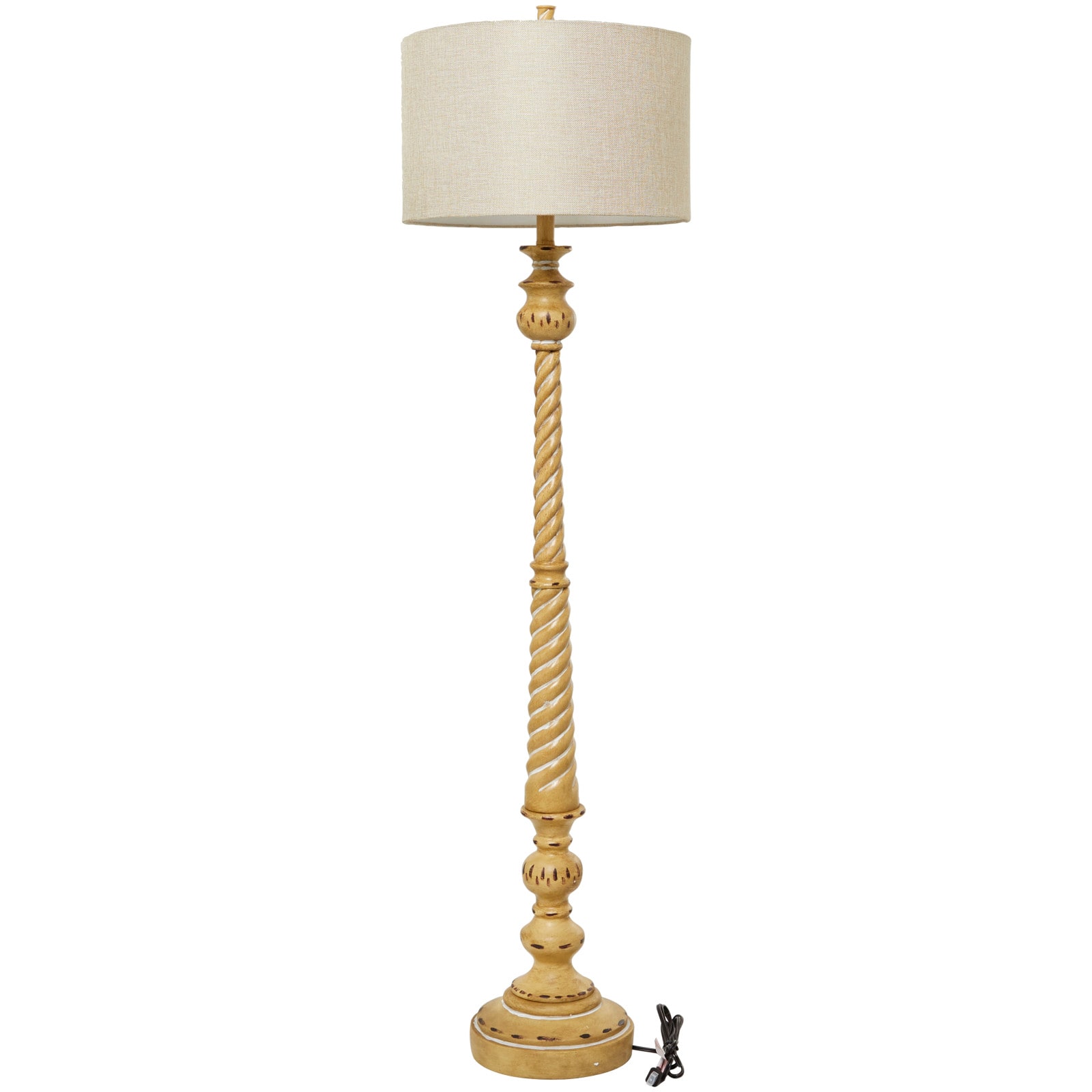 Brown Polystone Turned Style Floor Lamp with Drum Shade 16" x 16" x 60"