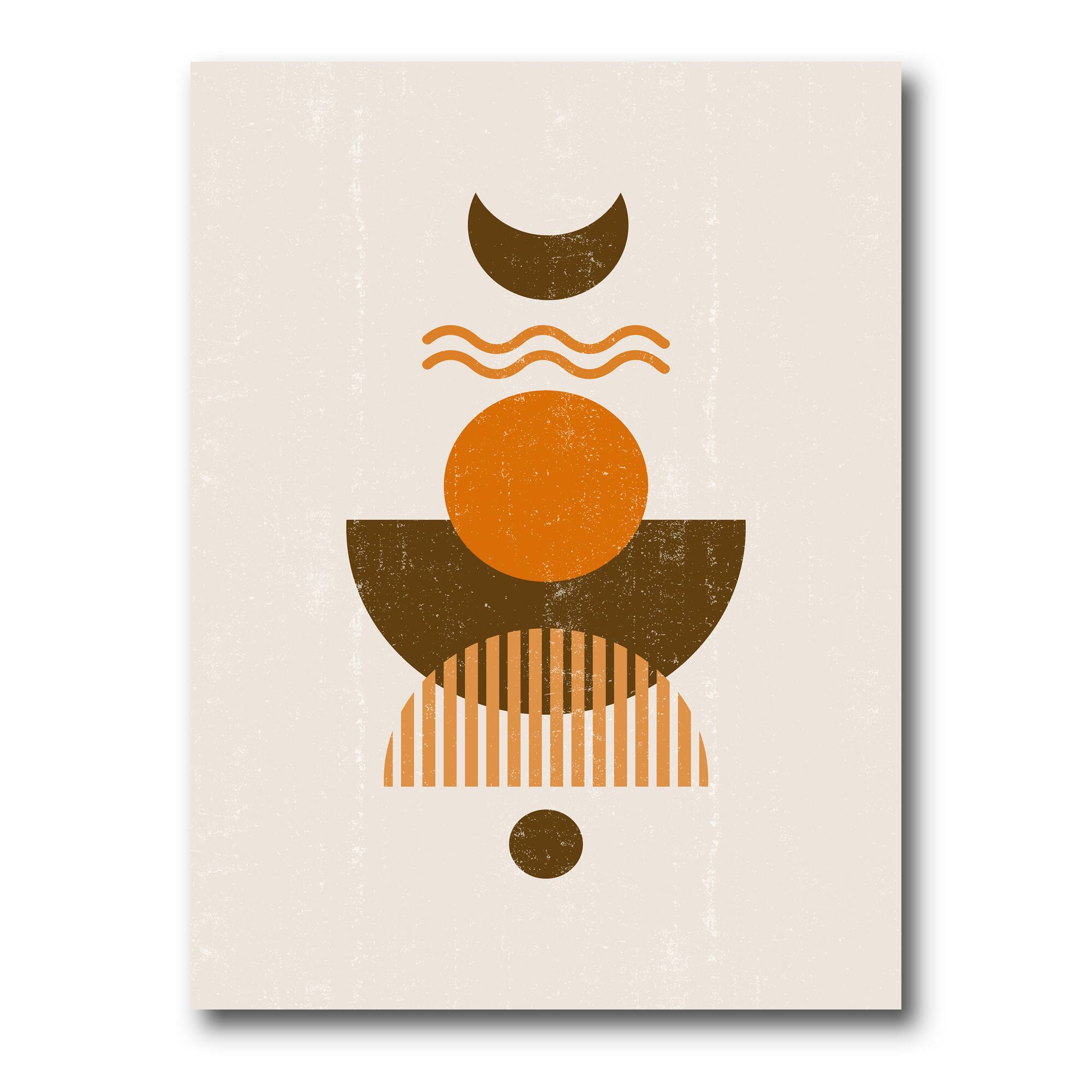 Designart - Abstract Sun and Moon In Earth Tones - Modern Canvas Wall Art Print