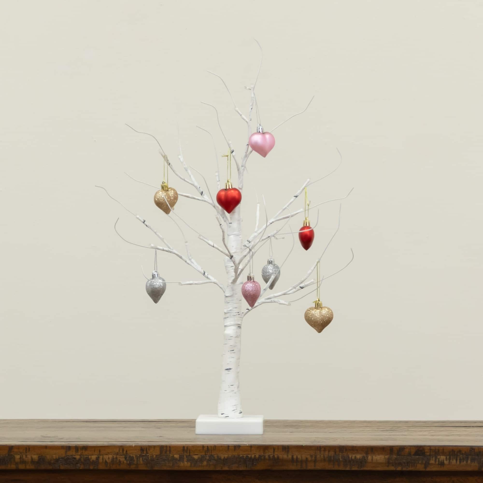 2ft. Pre-Lit Artificial Valentine's Day Twig Tree with 24 Warm White LED Lights and Heart Ornaments