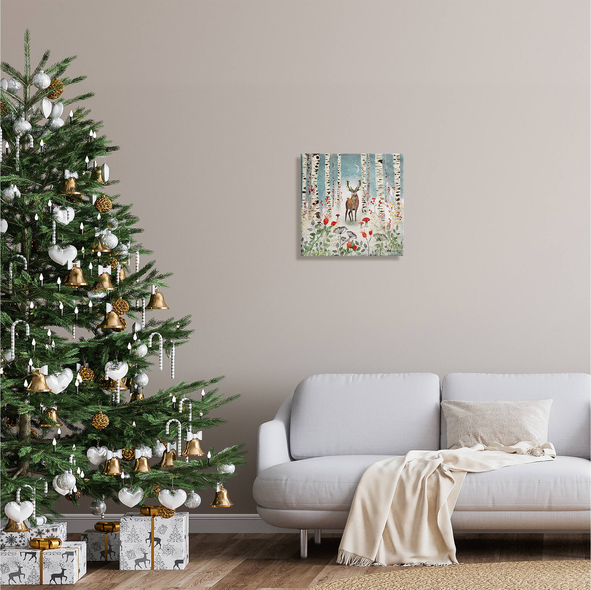 Stupell Industries Deer In Nighttime Birch Forest Canvas Wall Art