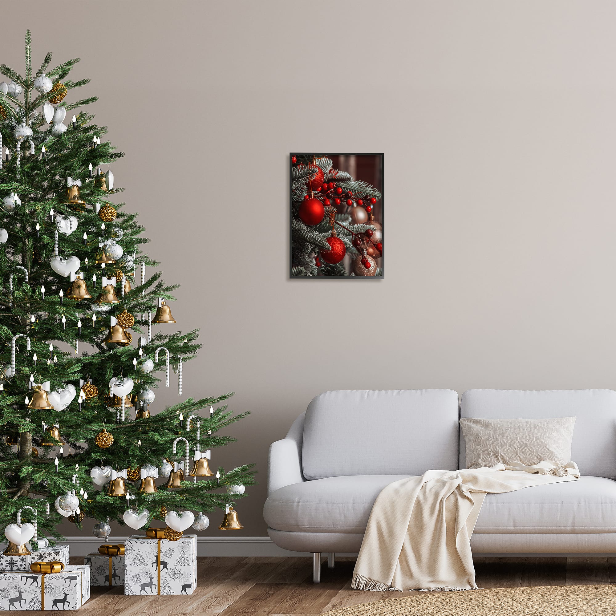Stupell Industries Hanging Red Ornaments Christmas Tree Framed Giclee Art
