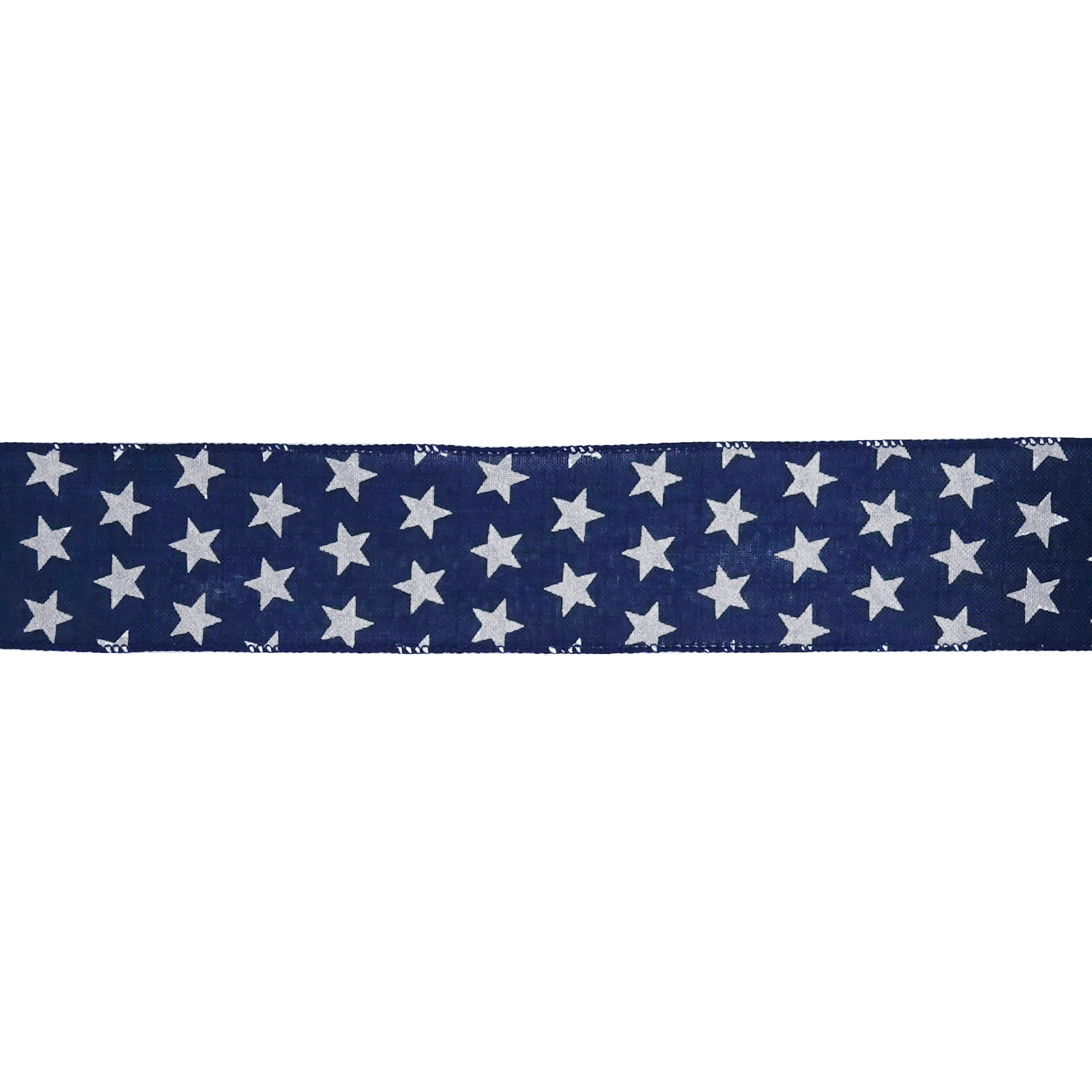 2.5" x 6.6yd. Blue & Silver Stars Wired Cross Linen Ribbon by Celebrate It®