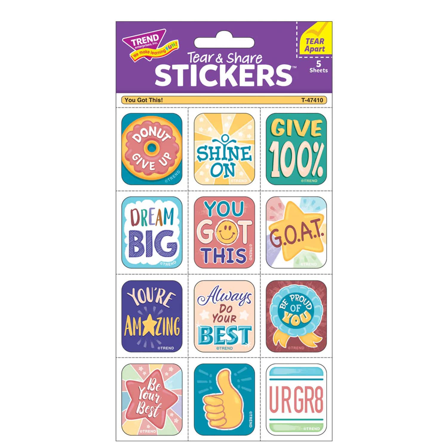 TREND Enterprises® You Got This! Tear & Share Stickers™, 6 Packs of 60