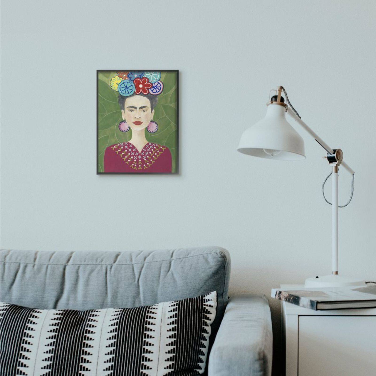 Stupell Industries Green Frida Fashion Painting with Black Frame Wall Accent