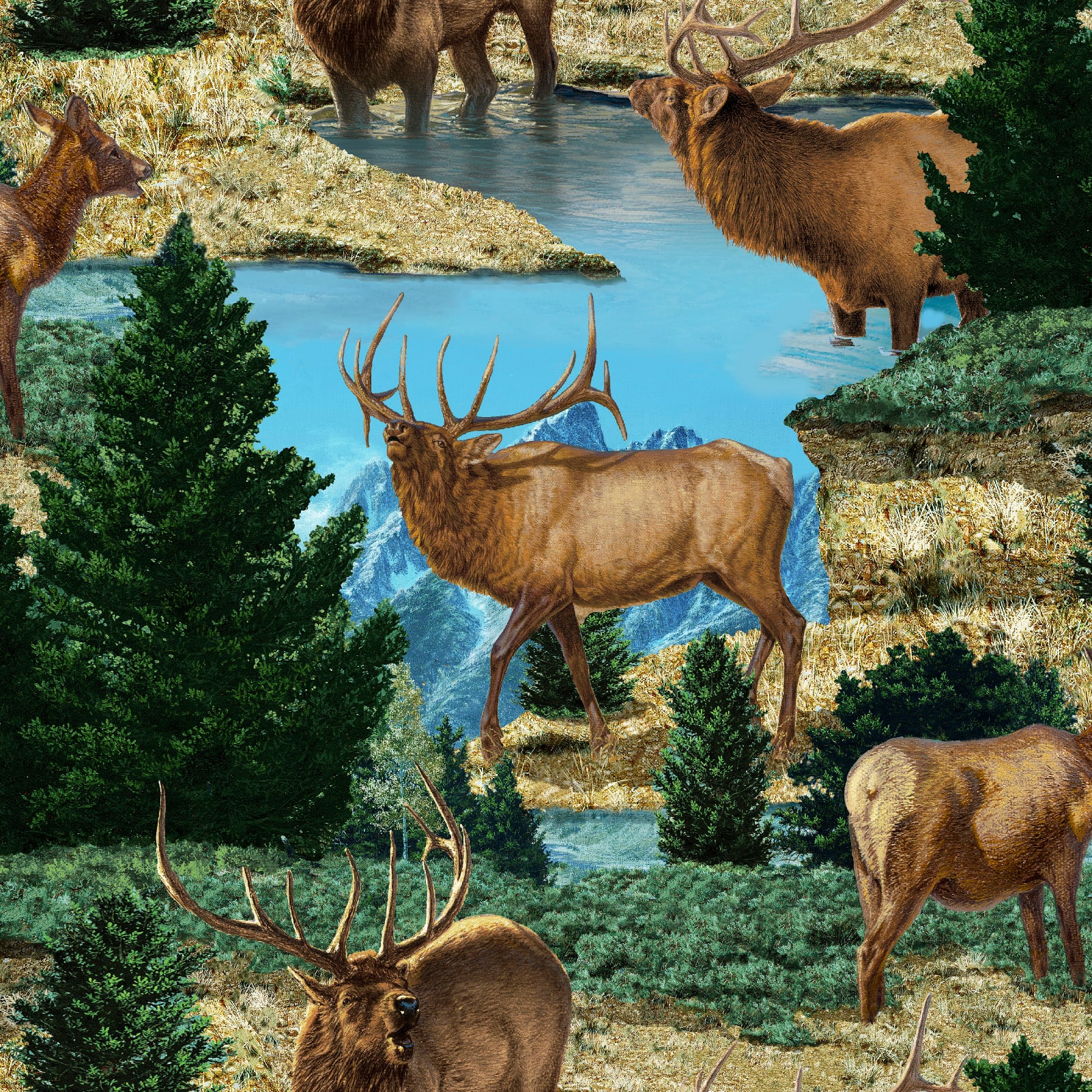 Wild Wings Glenson Range Elk Scenic Cotton Fabric