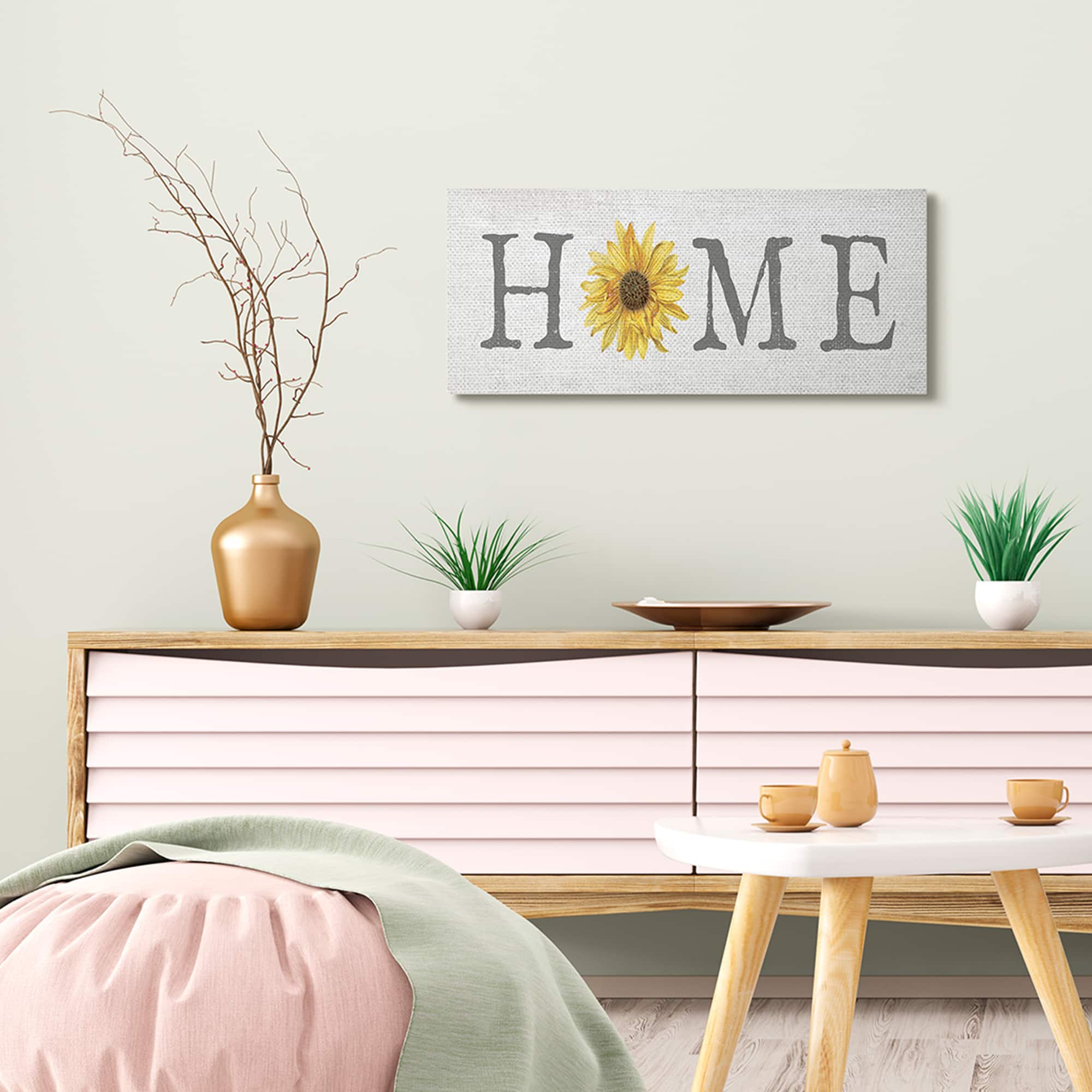 Stupell Industries Rustic Home Text Yellow Sunflower Accent Canvas Wall Art