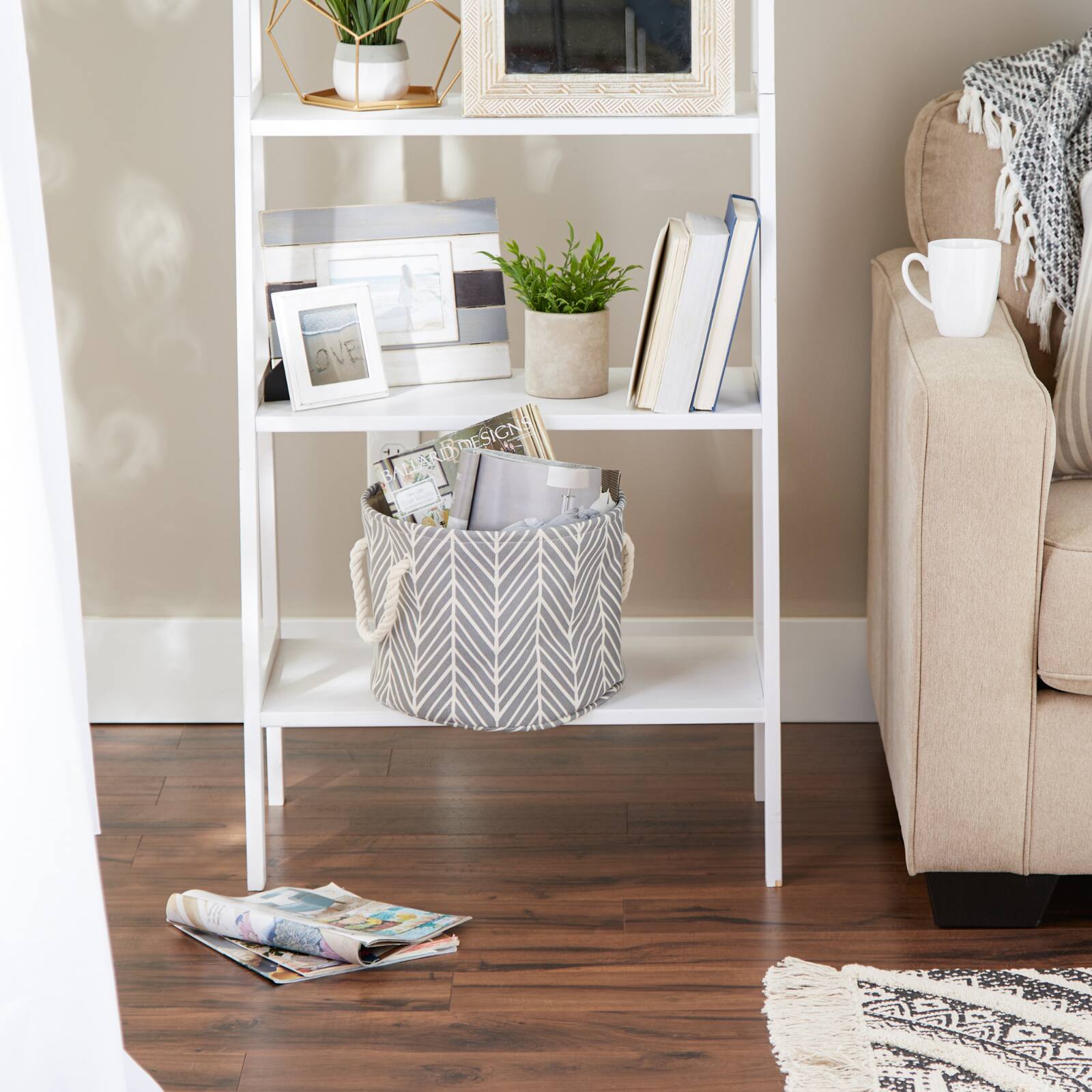 DII® Small Gray Herringbone Round Fabric Bin