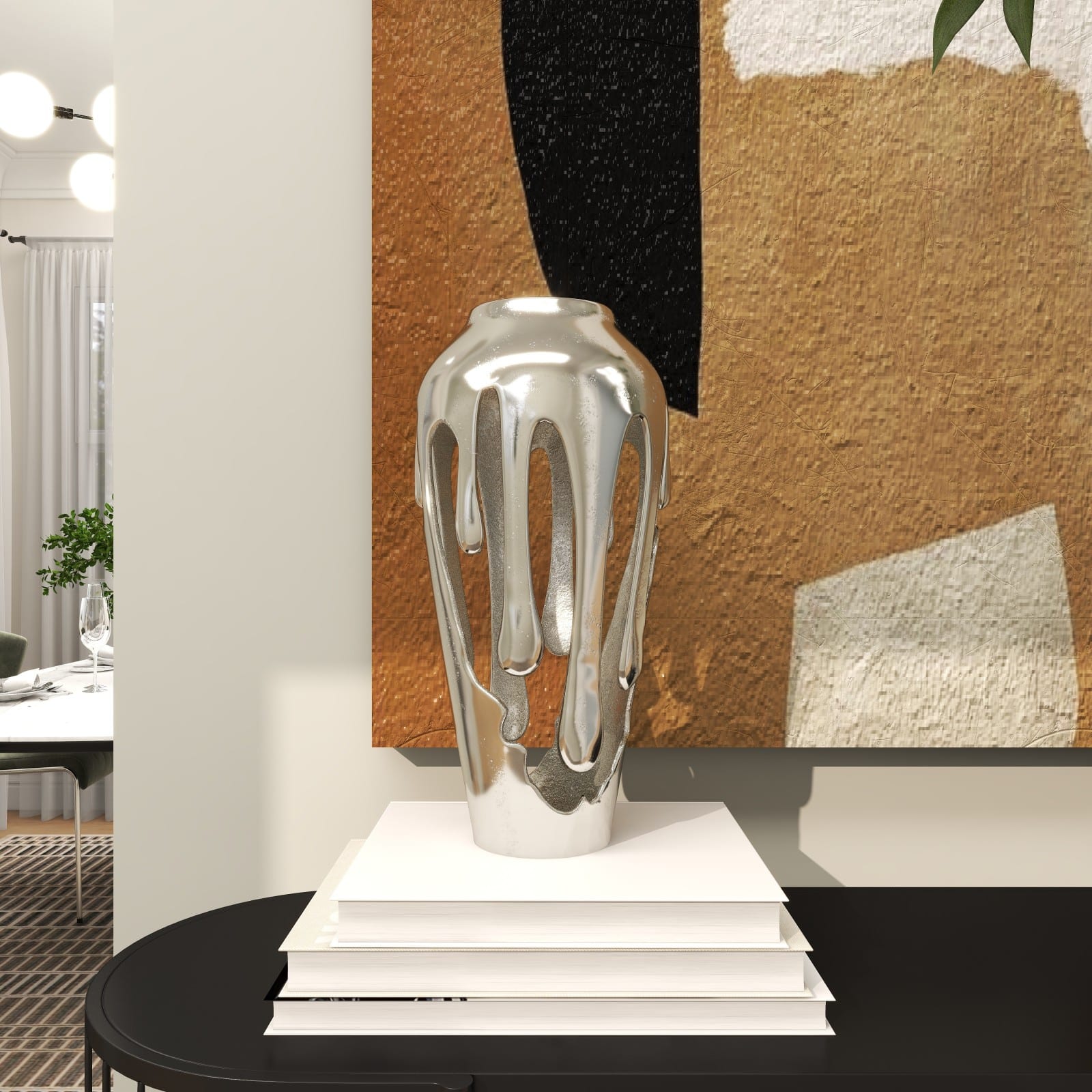 15" Silver Aluminum Melting Drip Vase