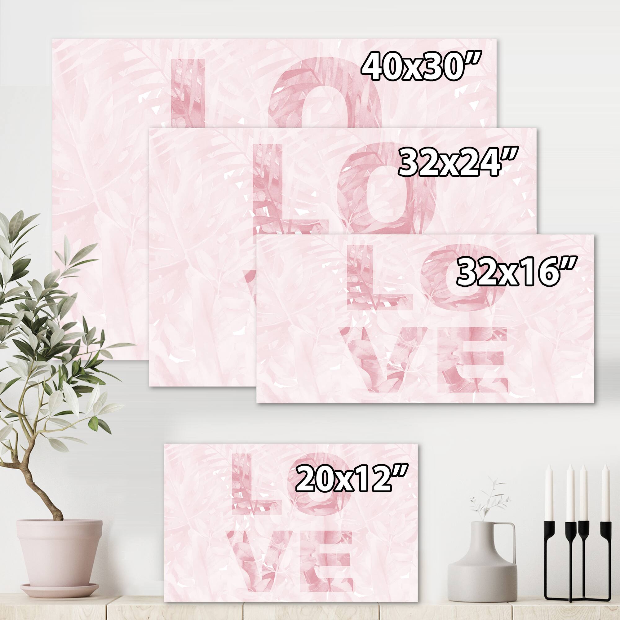 Designart - Pink Pastel Love - Shabby Chic Canvas Wall Art Print