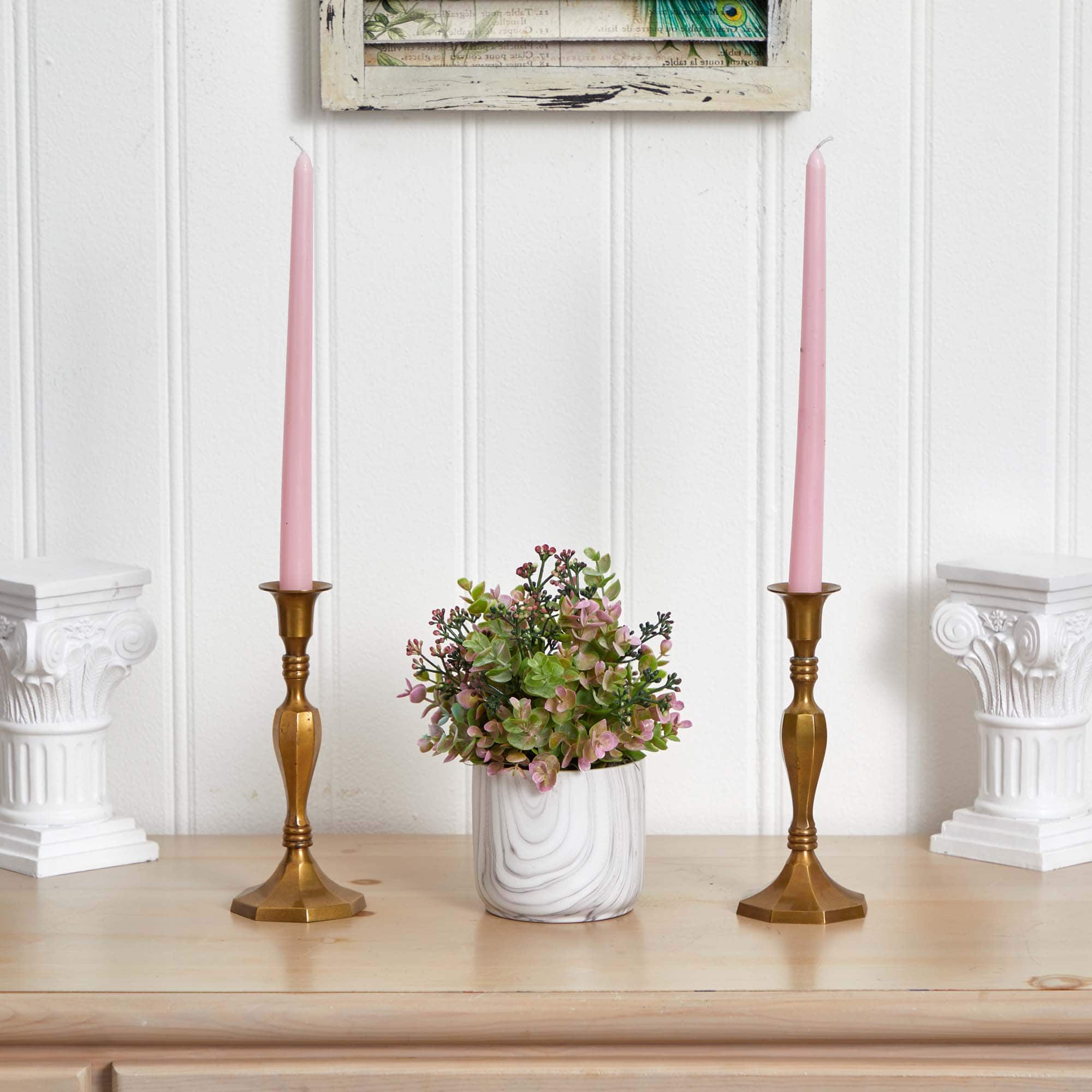 9" Purple Eucalyptus Plant In Marble Finished Vase