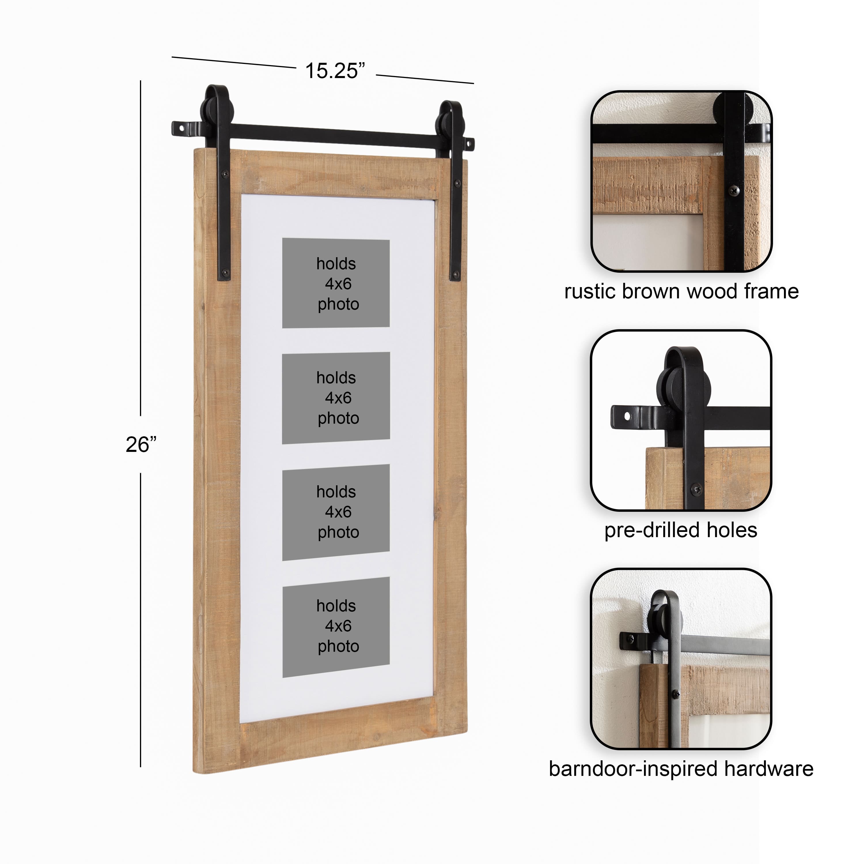 Kate and Laurel Cates 4 Opening Rustic Brown Wood Picture Frame