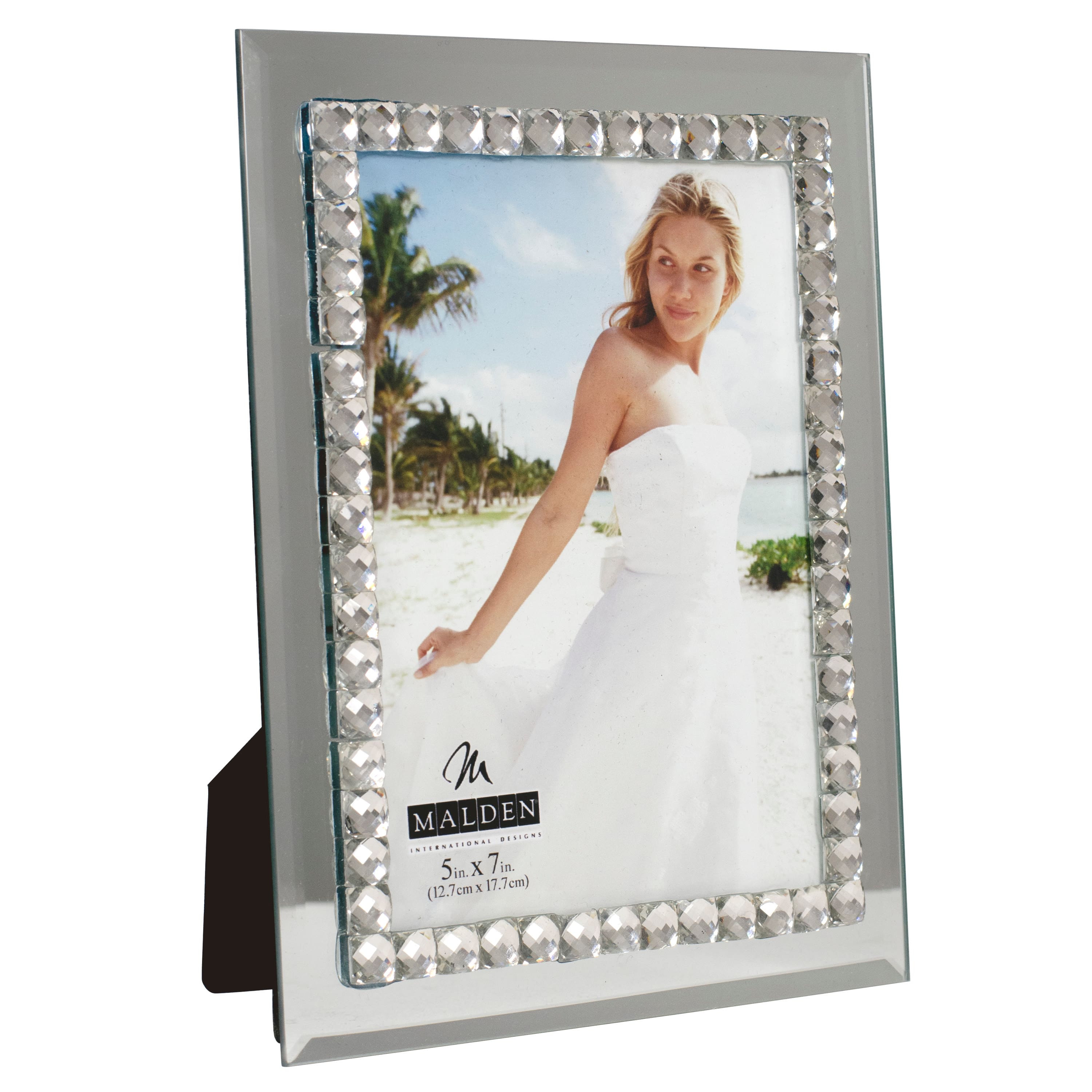 Malden International Designs 5" x 7" Mirrored Glass Frame with Jewels