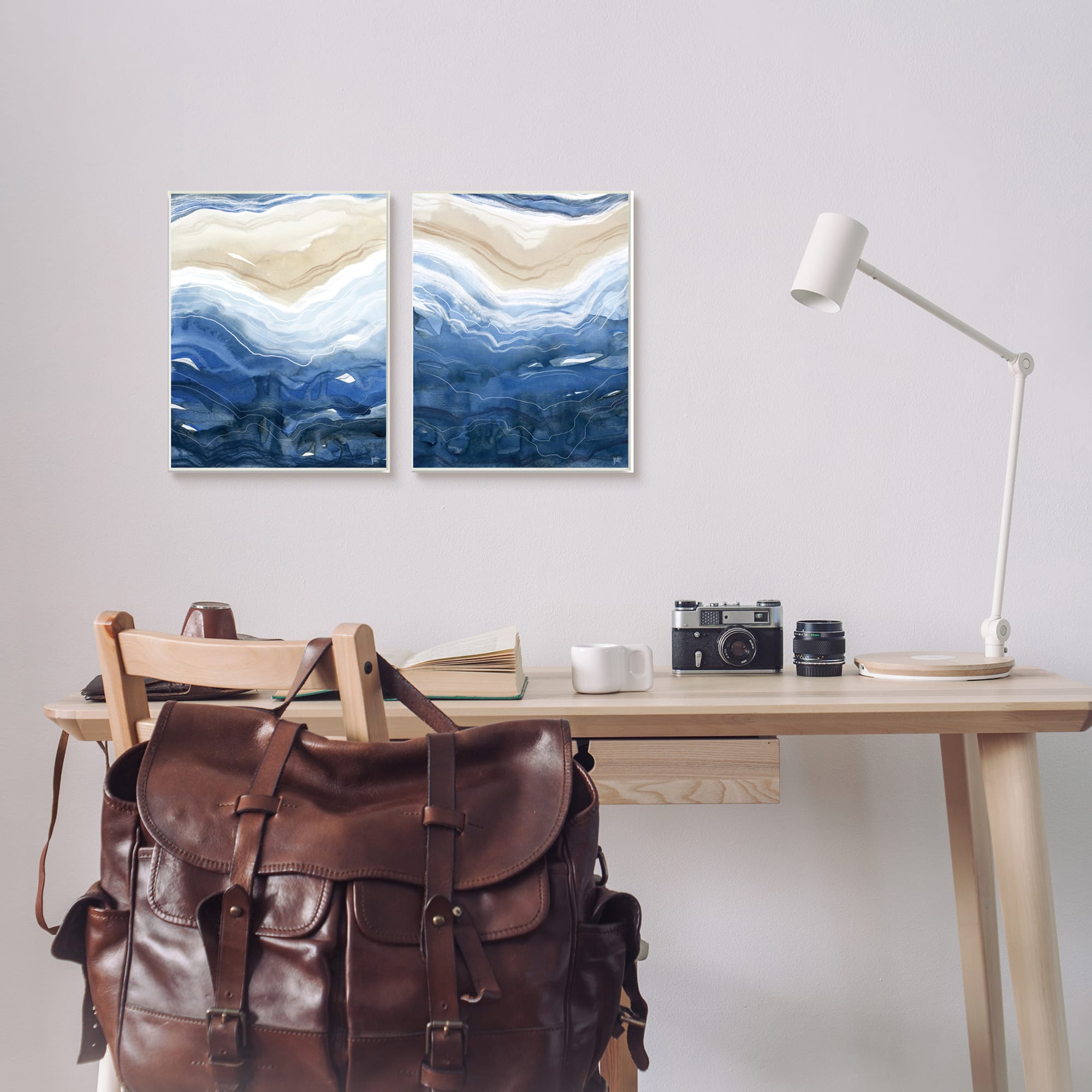 Stupell Industries Abstract Ocean Geode Landscape Busy Blue Beige Lines Wall Plaque