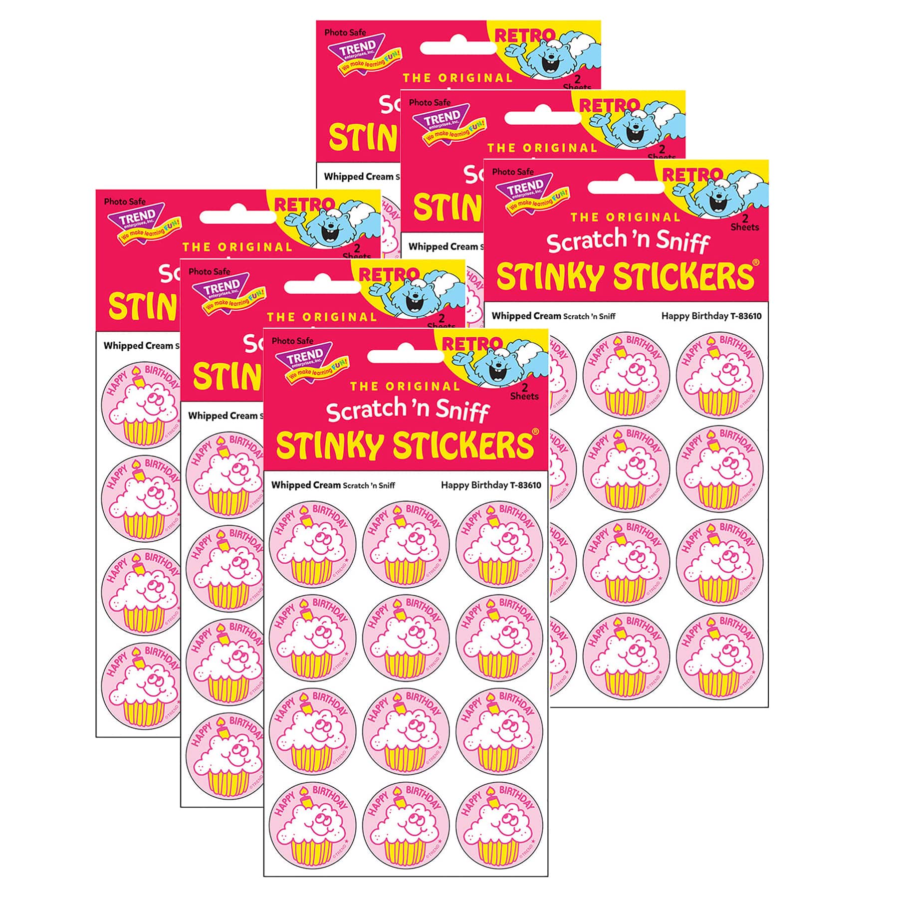 TREND Enterprises® Happy Birthday Whipped Cream Scented Stickers, 6 Packs of 24