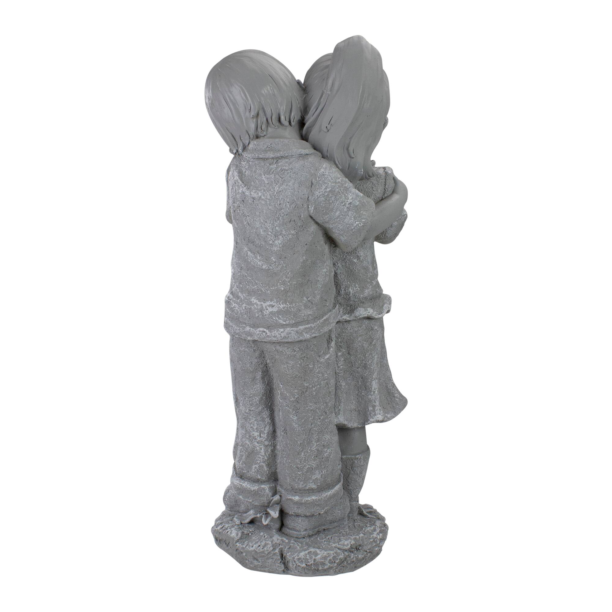 19.5" Gray Boy Hugging Girl Outdoor Garden Statue
