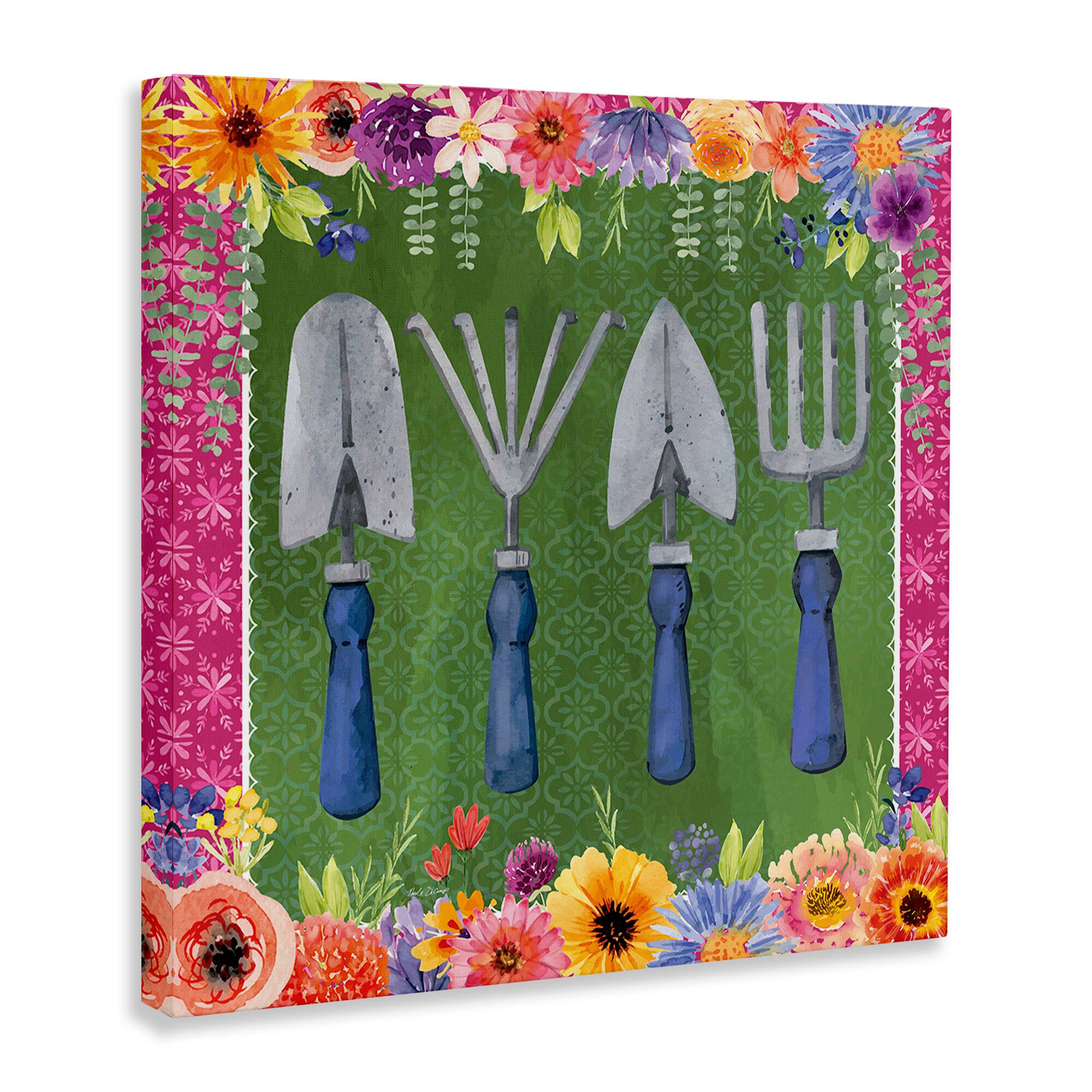 Stupell Industries Gardening Tools & Floral Border Canvas Wall Art