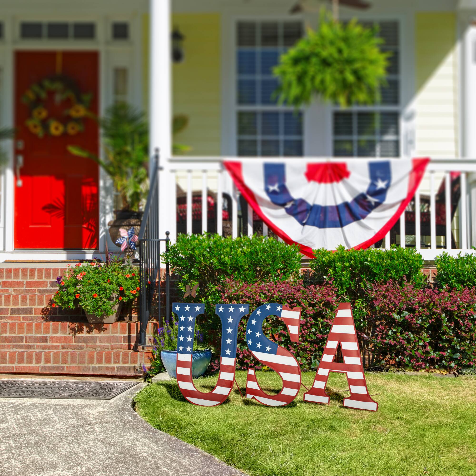 Glitzhome® 45" Patriotic America USA Yard Stake Set