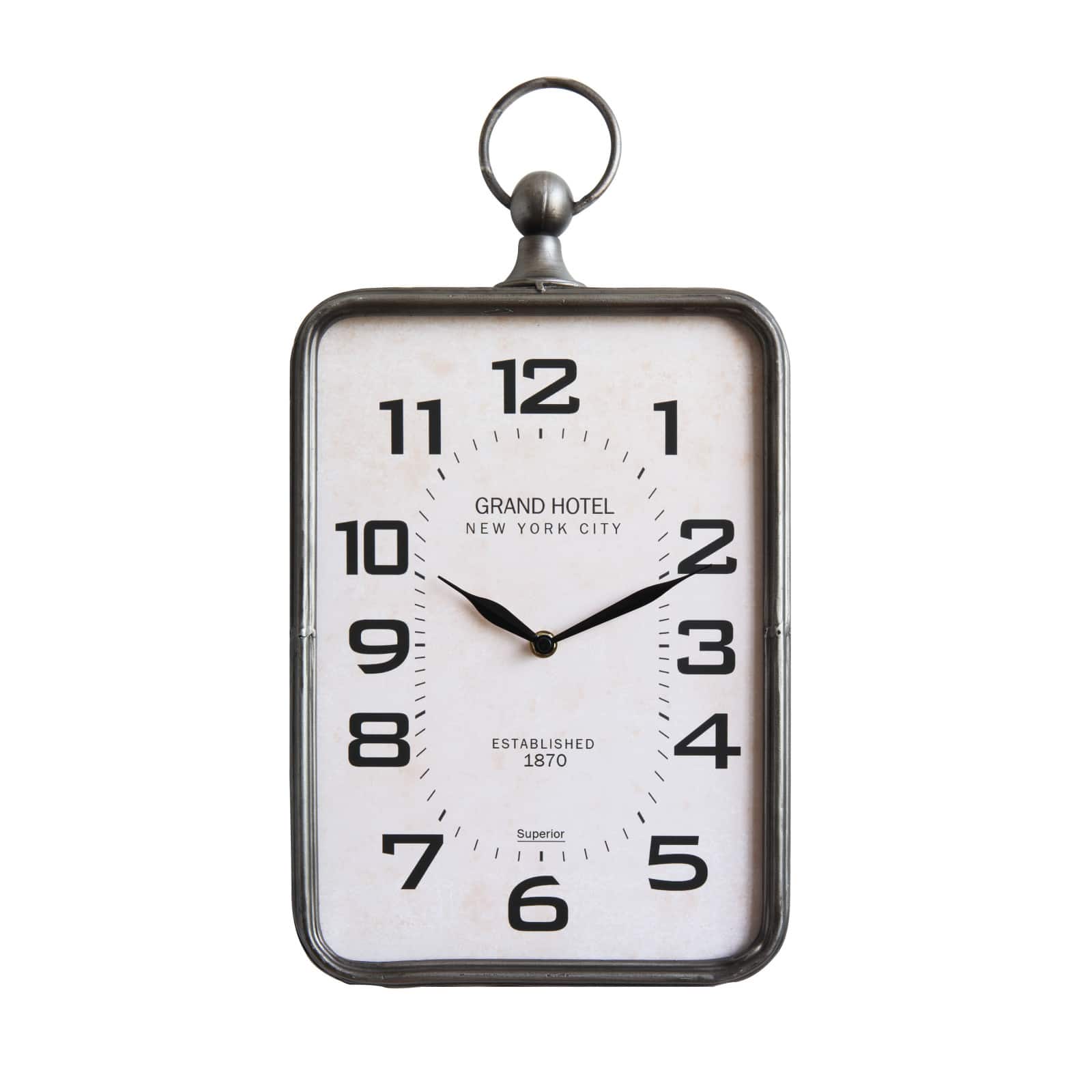 Hello Honey® Metal Rectangle Hanging Clock with Handle Decoration on Top