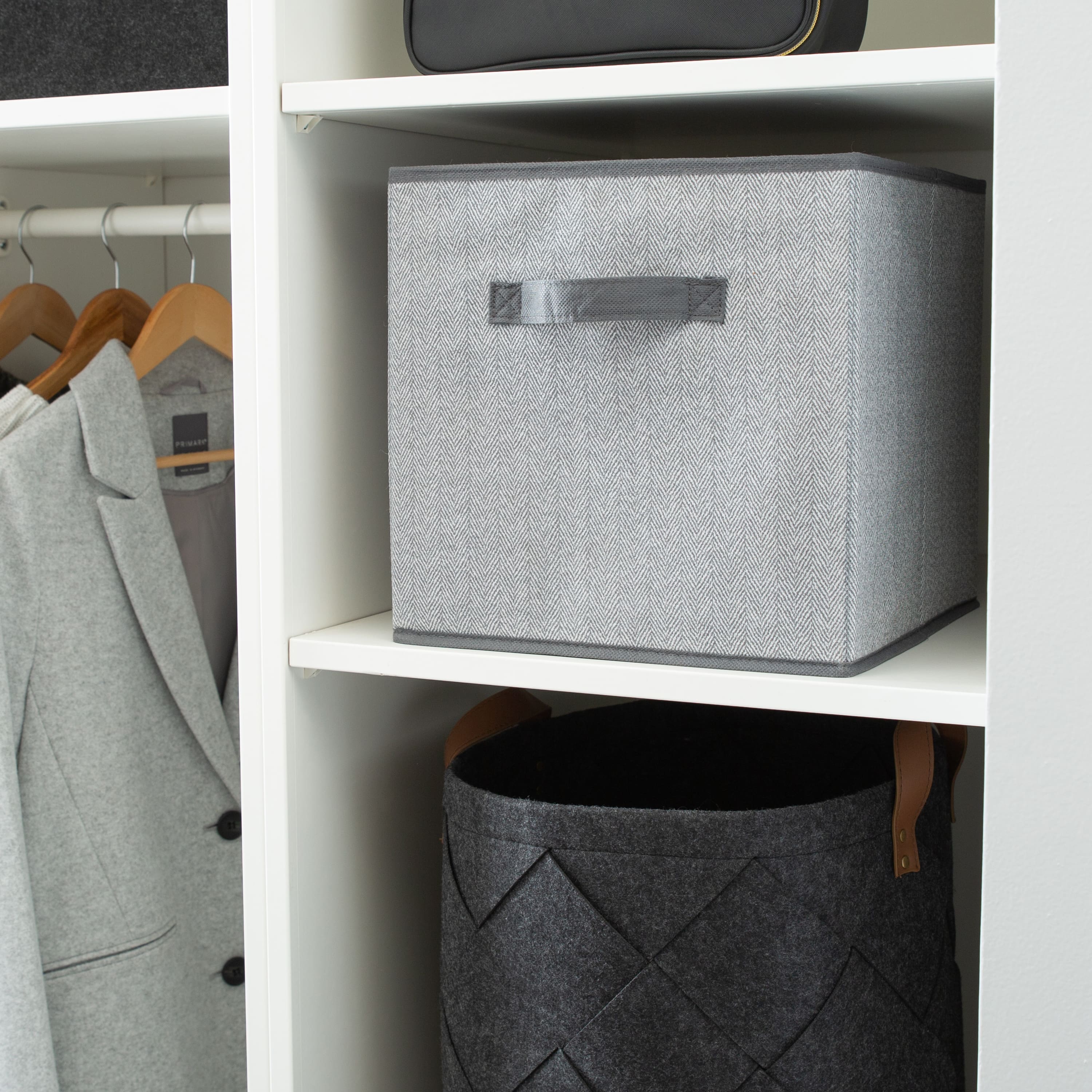 Simplify 12" Collapsible Herringbone Gray Storage Cube