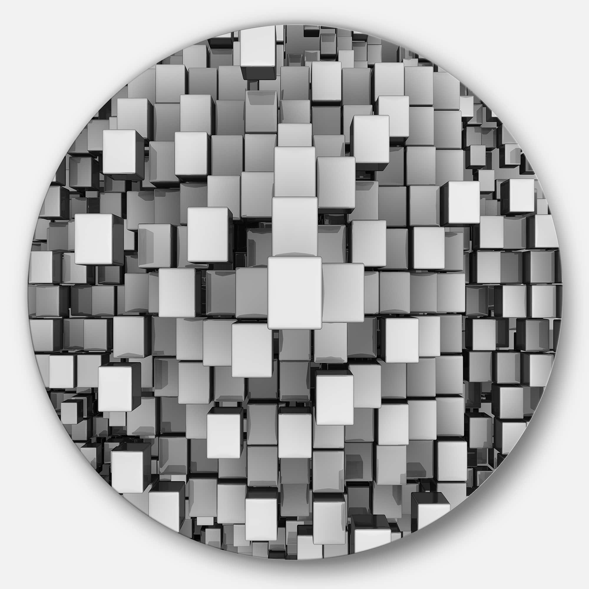 Designart - Black and Grey Cubes' Disc Contemporary Circle Metal Wall Art