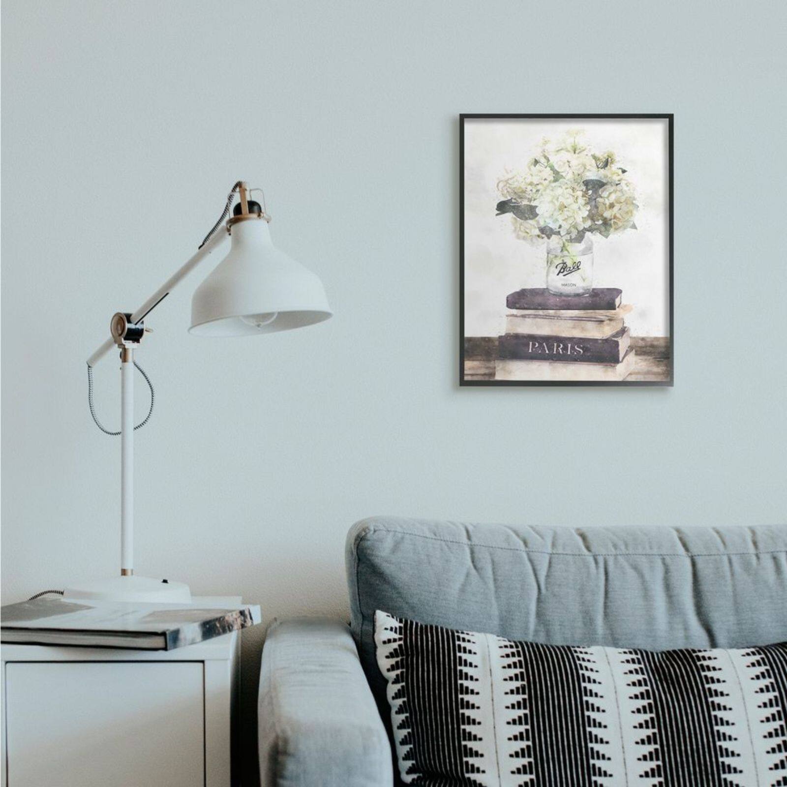 Stupell Industries White Florals on Parisian Bookstack with Frame Wall Accent