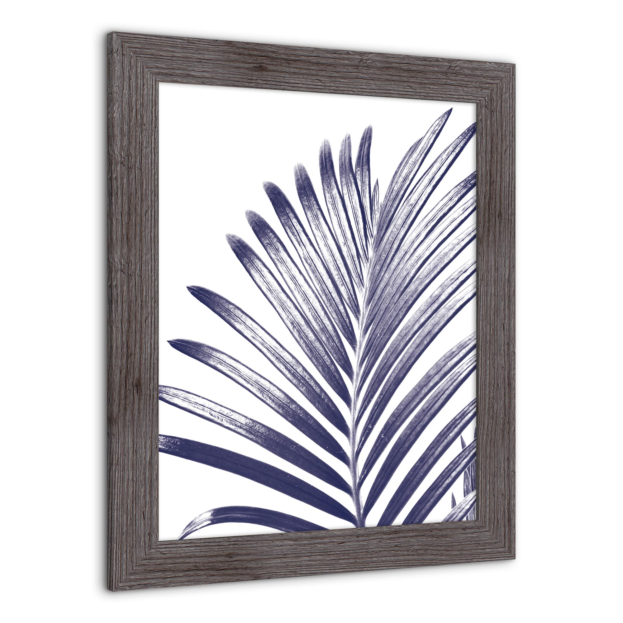 Navy Palm Leaf Wall Print in Western Gray Frame
