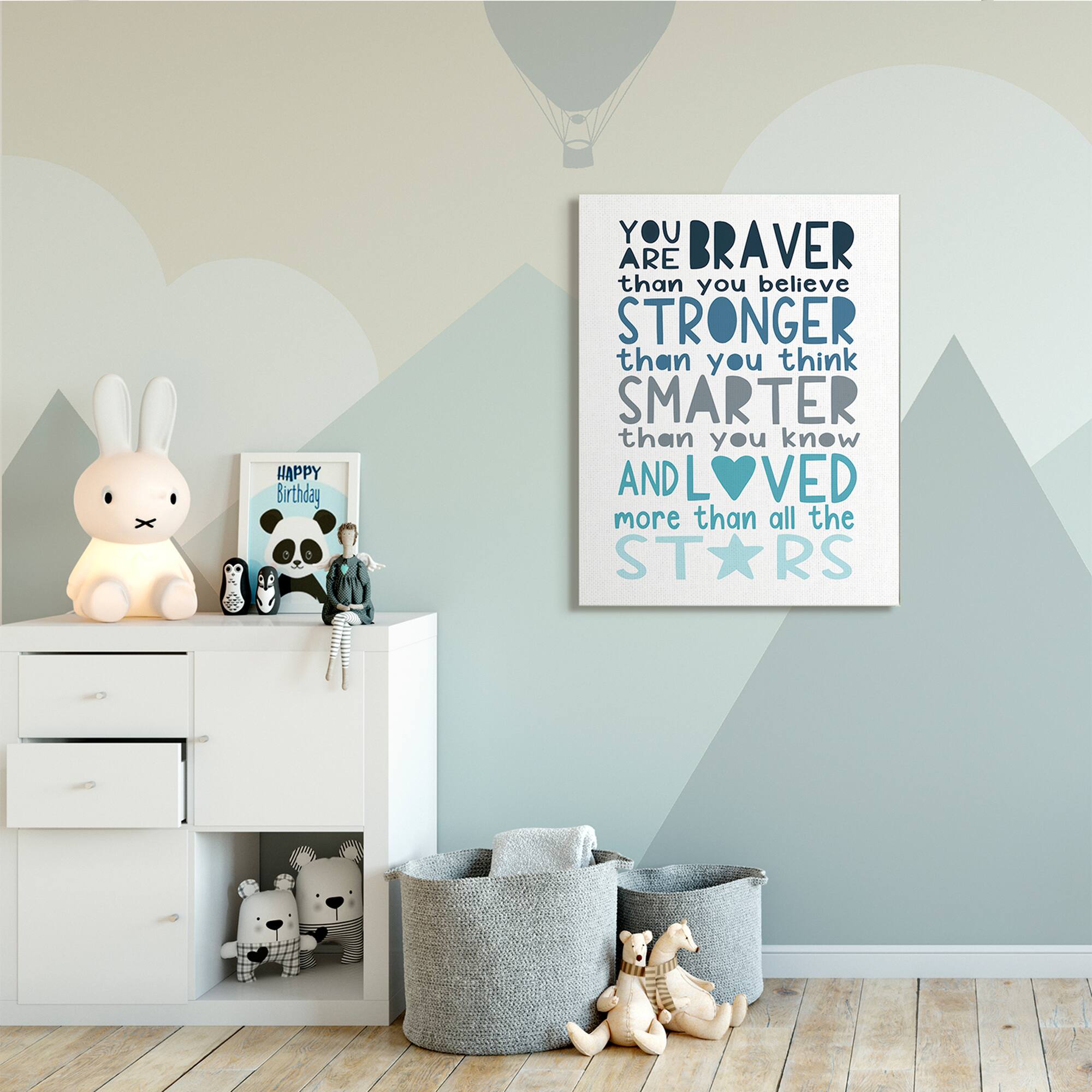 Stupell Industries Braver Stronger Smarter and Love Phrase Blue Typography Canvas Wall Art