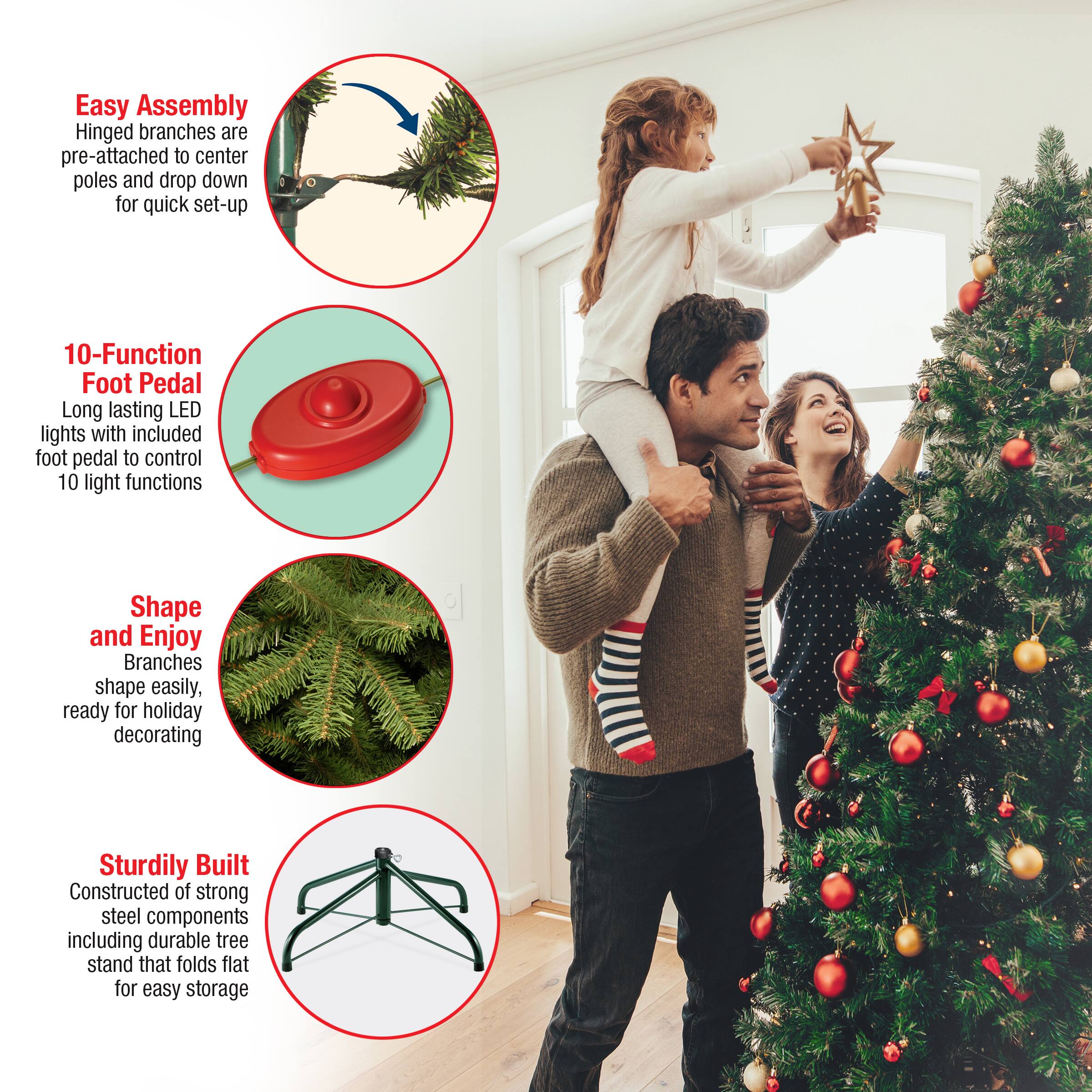 7.5 ft. Pre-lit Hinged North Valley Spruce Full Artificial Christmas Tree, Low Voltage Dual Color LED Lights