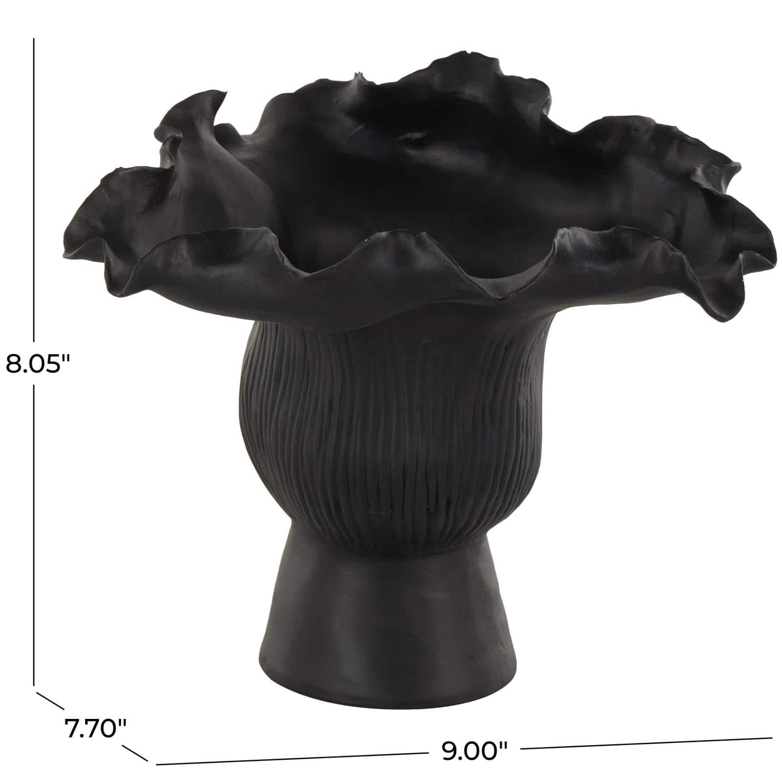 9" Black Ceramic Abstract Floral Inspired Vase with Linear Grooves