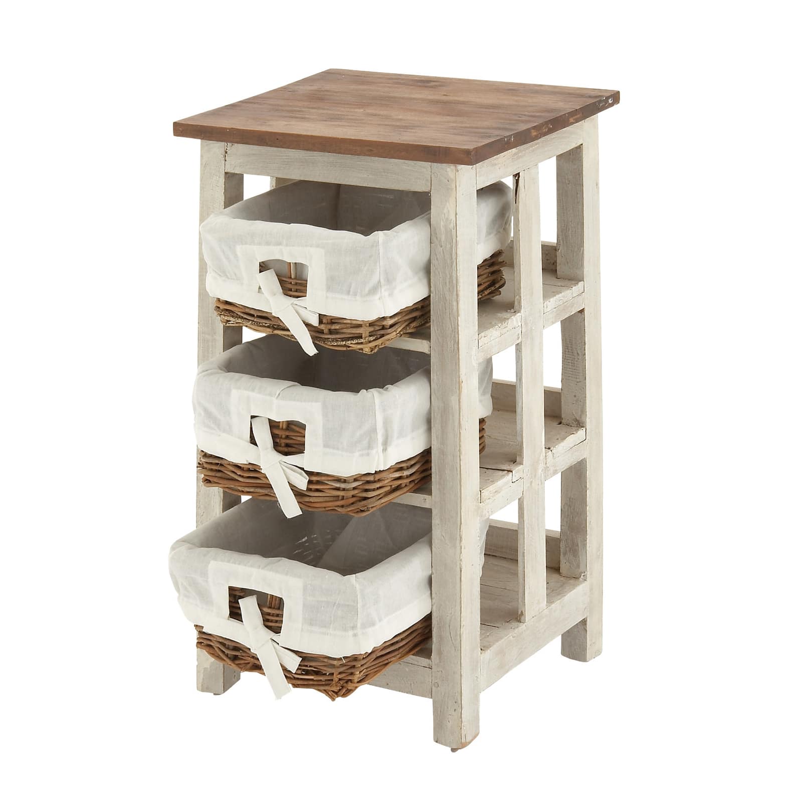 29" White Farmhouse Rattan Storage Unit