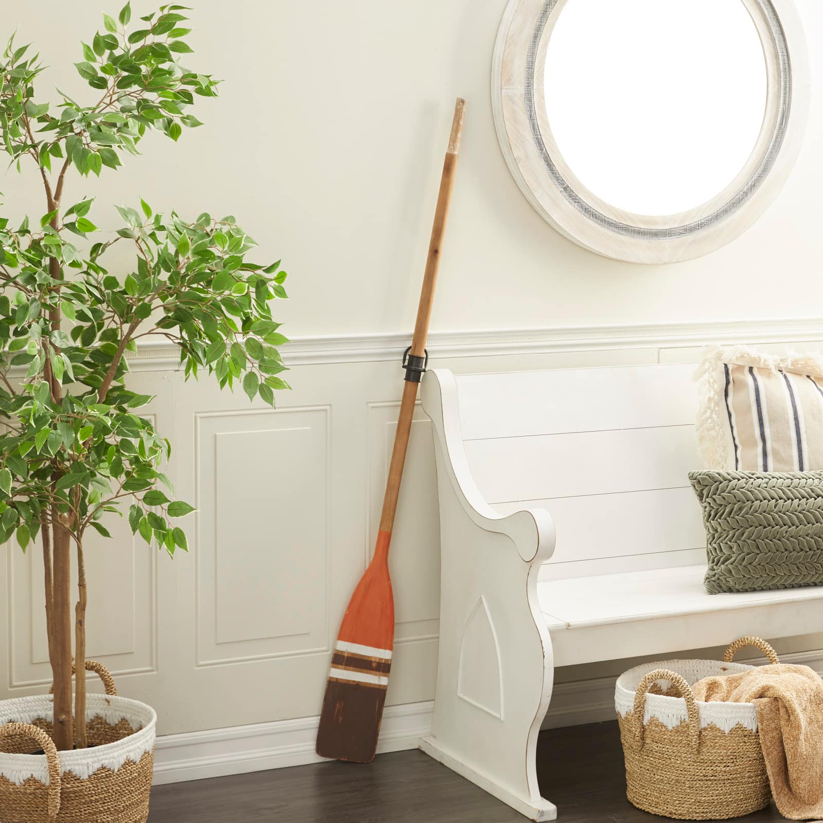 Coastal Brown and Orange Wood Oar Wall Art, 61" x 6" x 2"