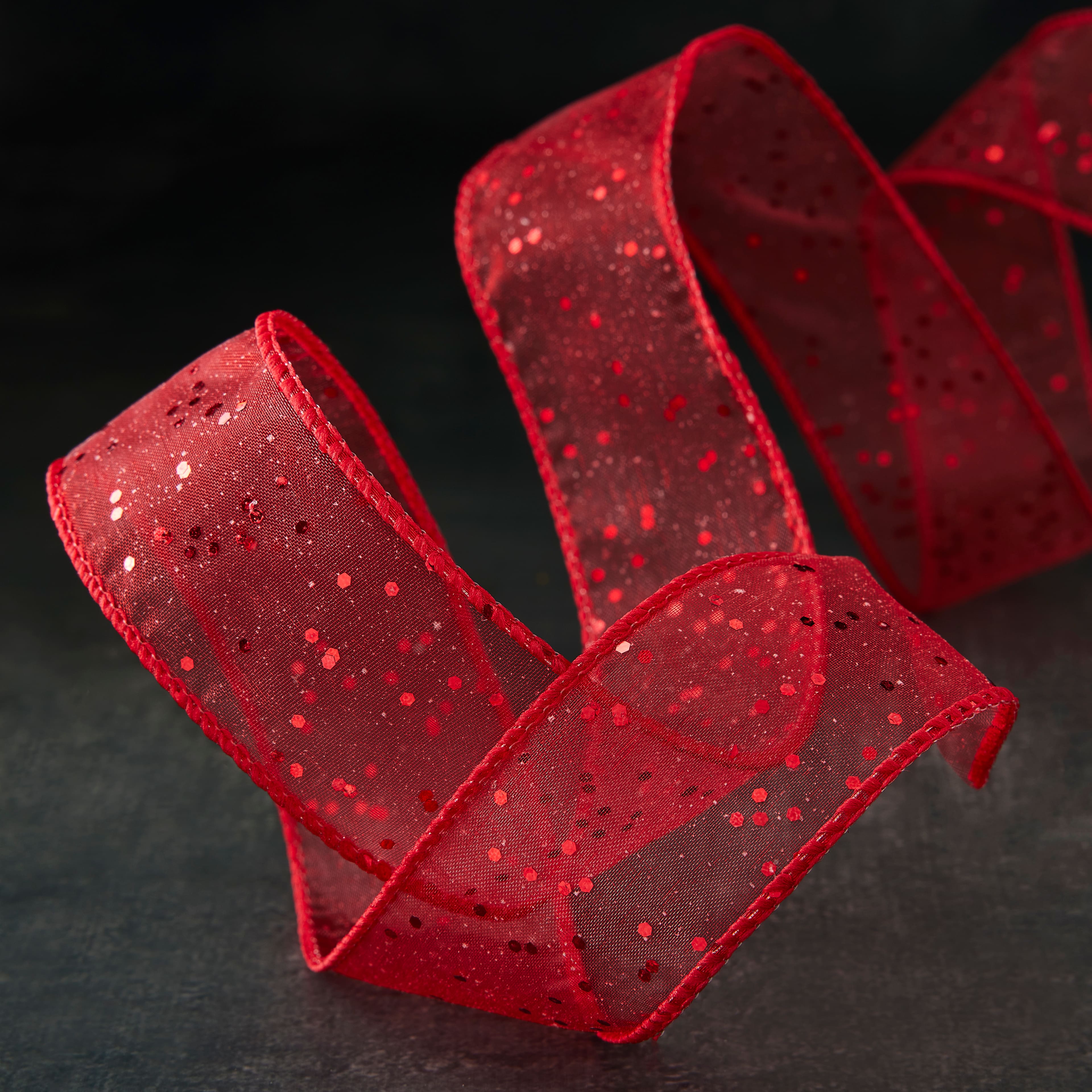 12 Pack: 1.5" x 3yd. Sheer Wired Glitter Ribbon by Celebrate It®