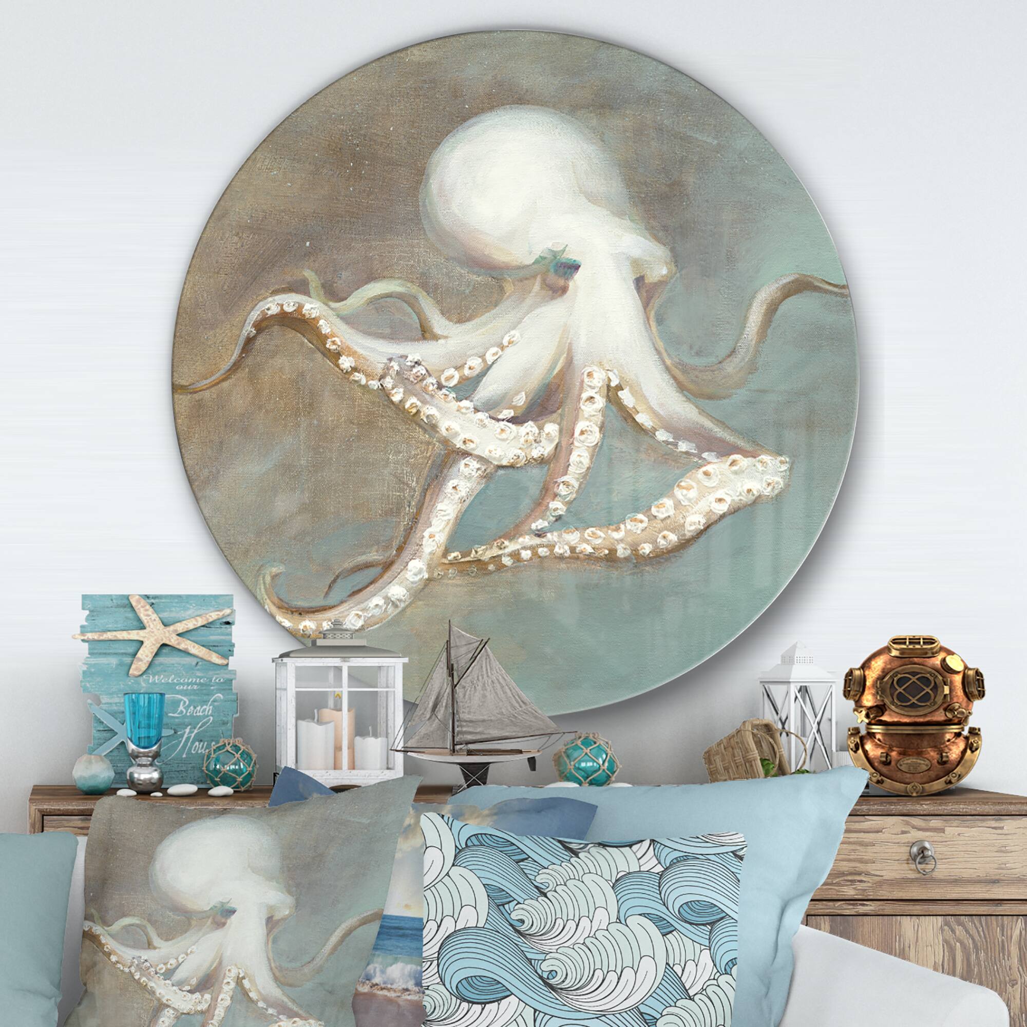Designart - Octopus Treasures from the Sea - Nautical & Coastal Metal Circle Wall Art